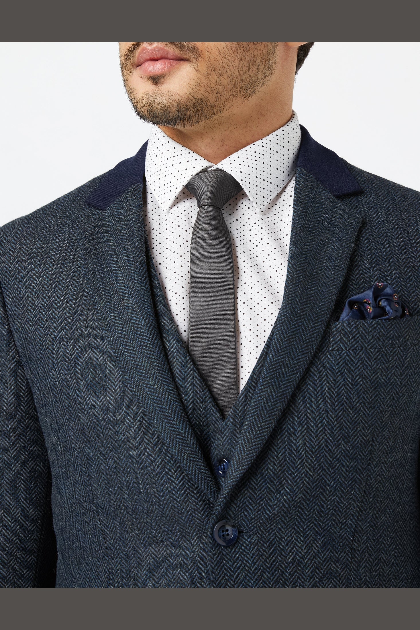 NAVY HERRINGBONE TWEED JACKET