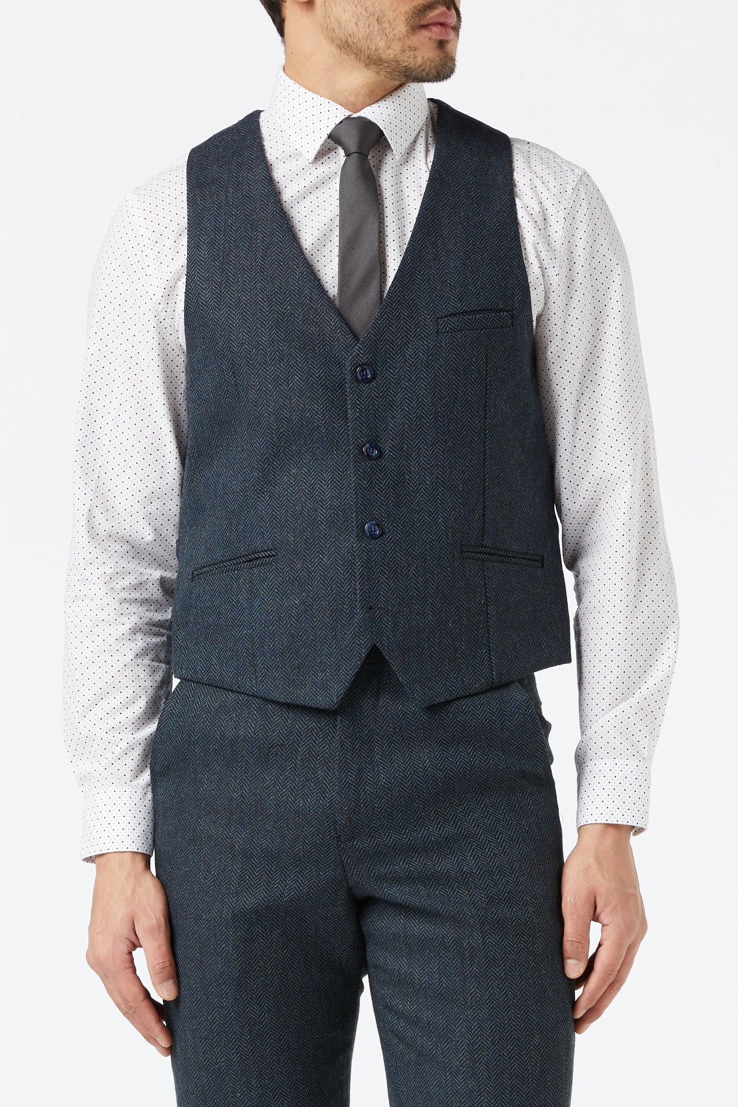 NAVY HERRINGBONE TWEED JACKET