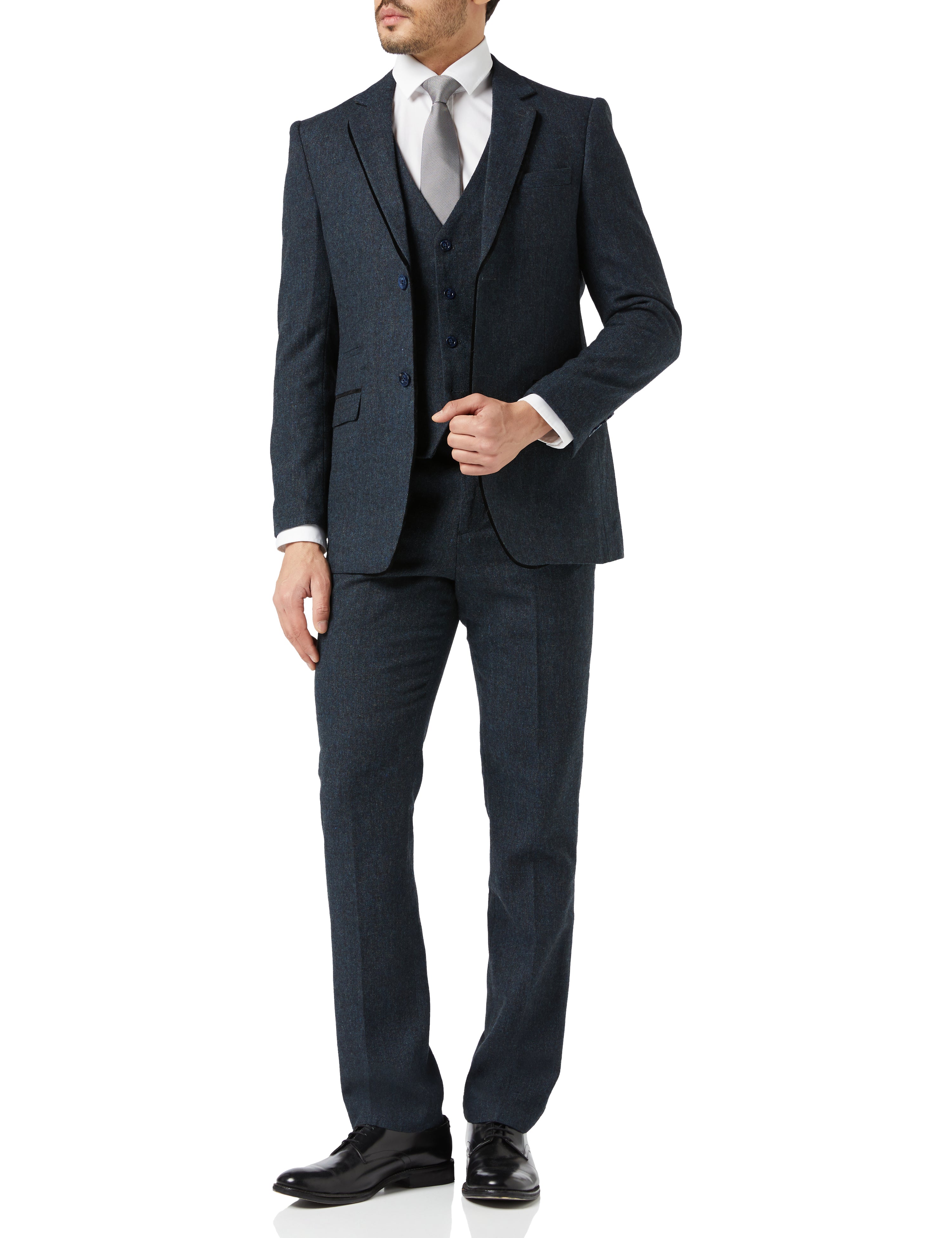 BLUE TWEED TAILORED FIT JACKET & WAISTCOAT