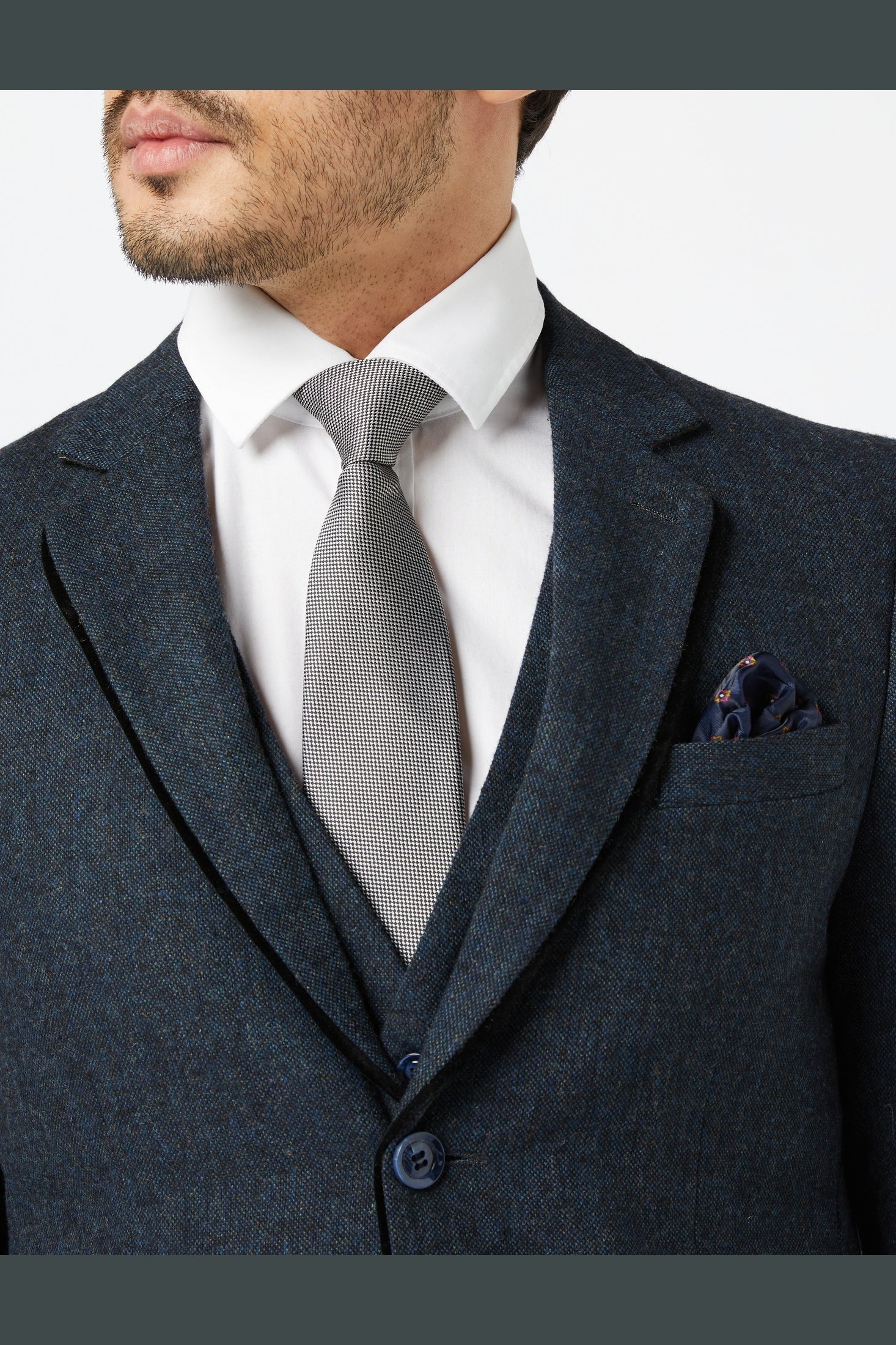 BLUE TWEED TAILORED FIT JACKET & WAISTCOAT