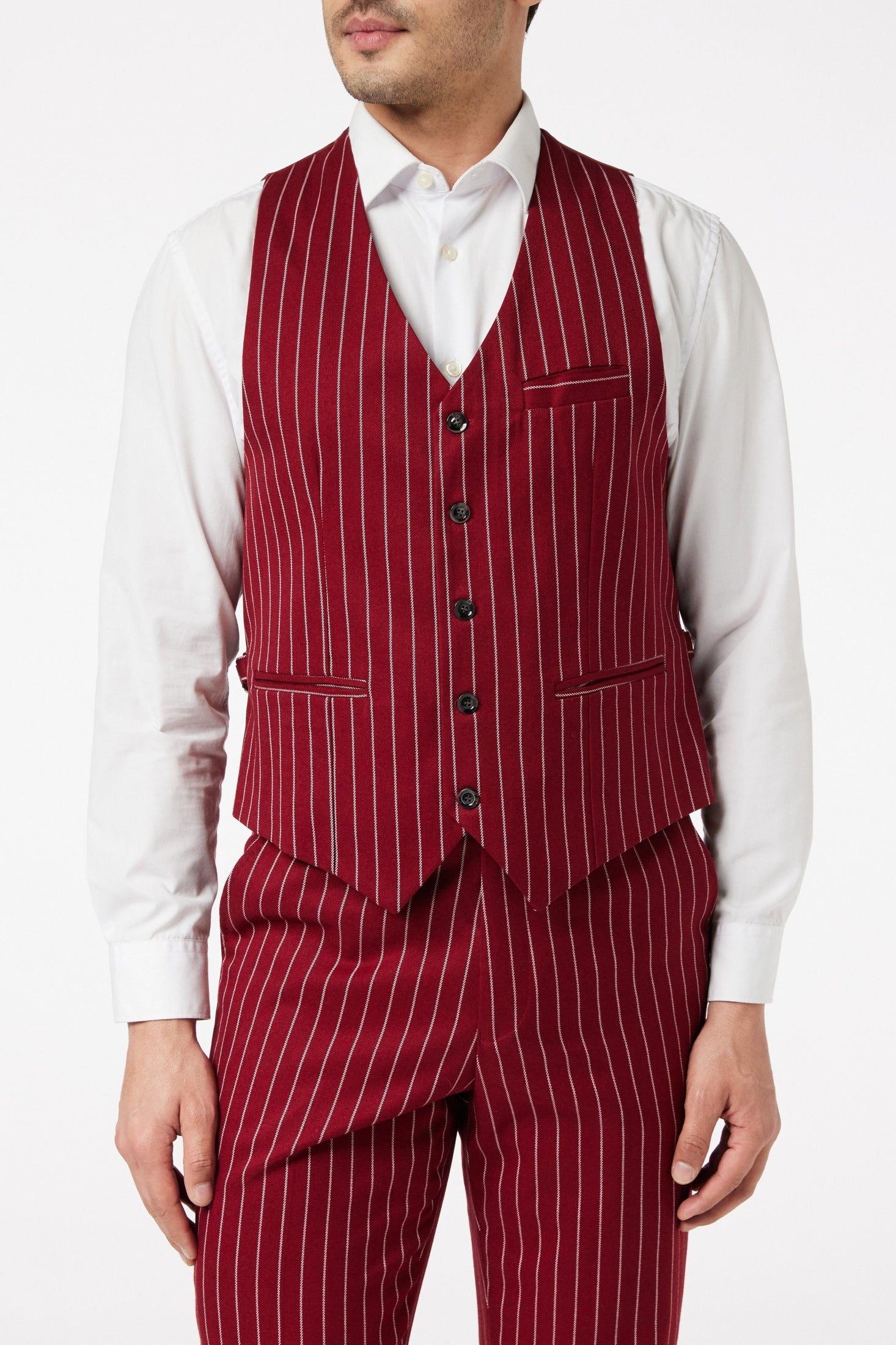 MEN'S MAROON VINTAGE CHALK STRIPE SMART CLASSIC TAILOR FIT WAISTCOAT