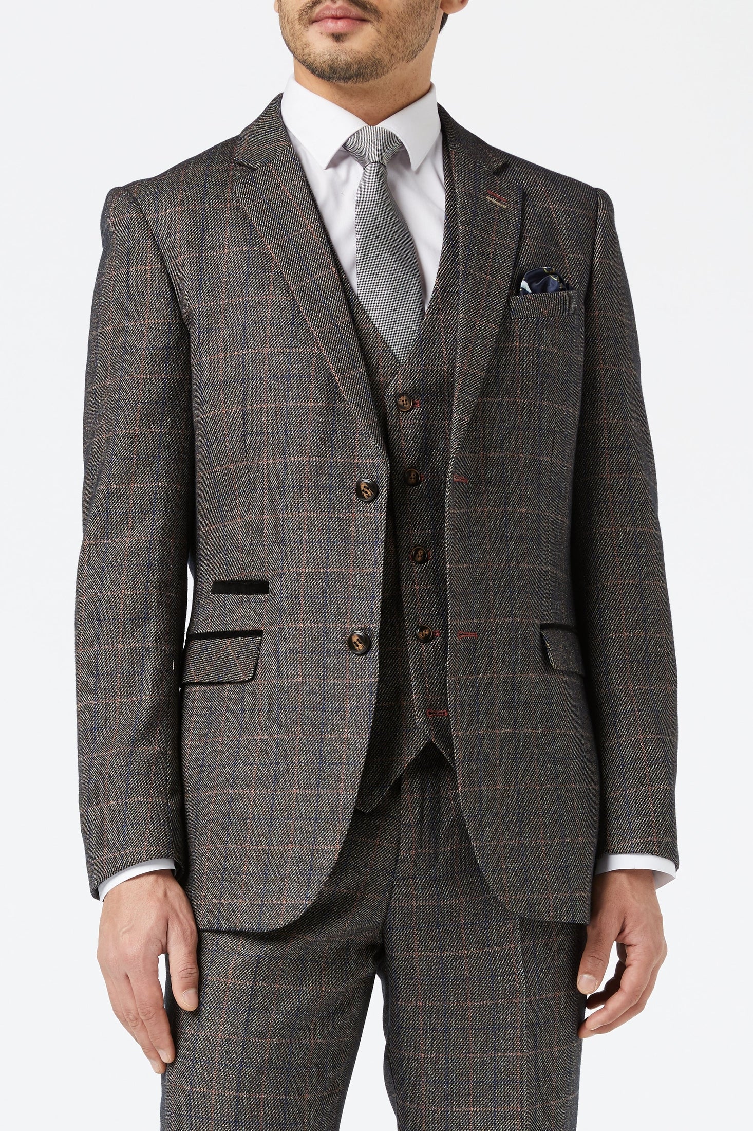 JULES - BROWN TWEED CHECK JACKET & WAISTCOAT