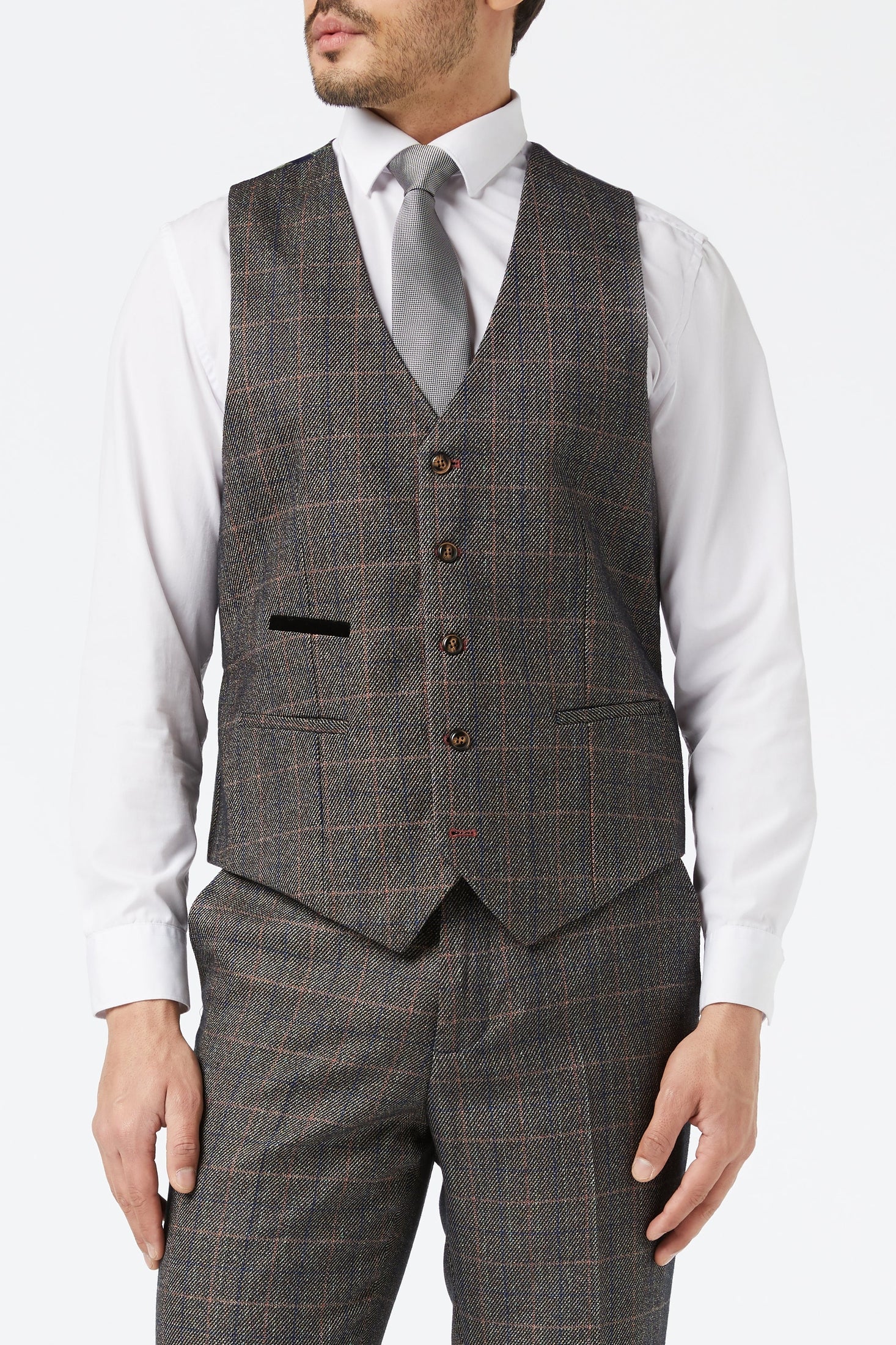 JULES - BROWN TWEED CHECK JACKET & WAISTCOAT