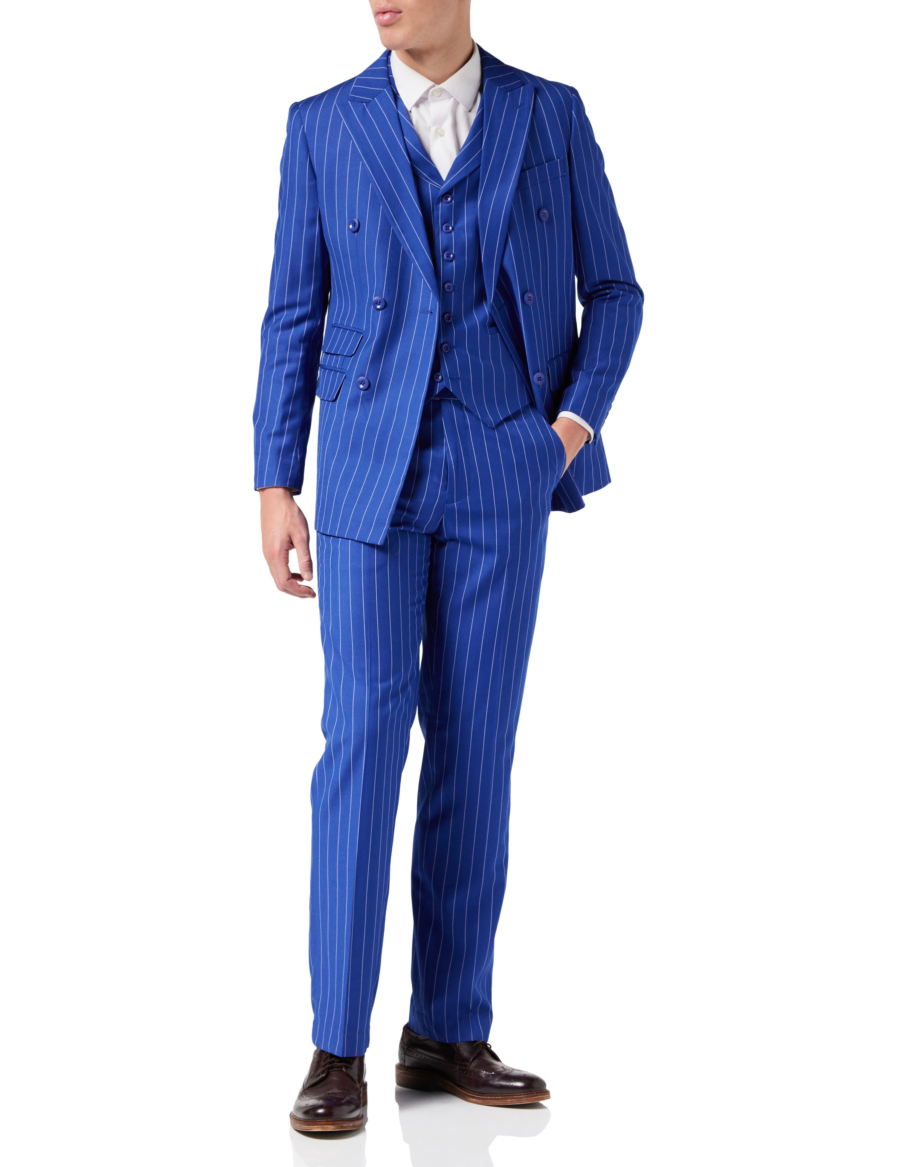 MENS WIDE CHALK STRIPE ROYAL BLUE CLASSIC RETRO FIT WAISTCOAT