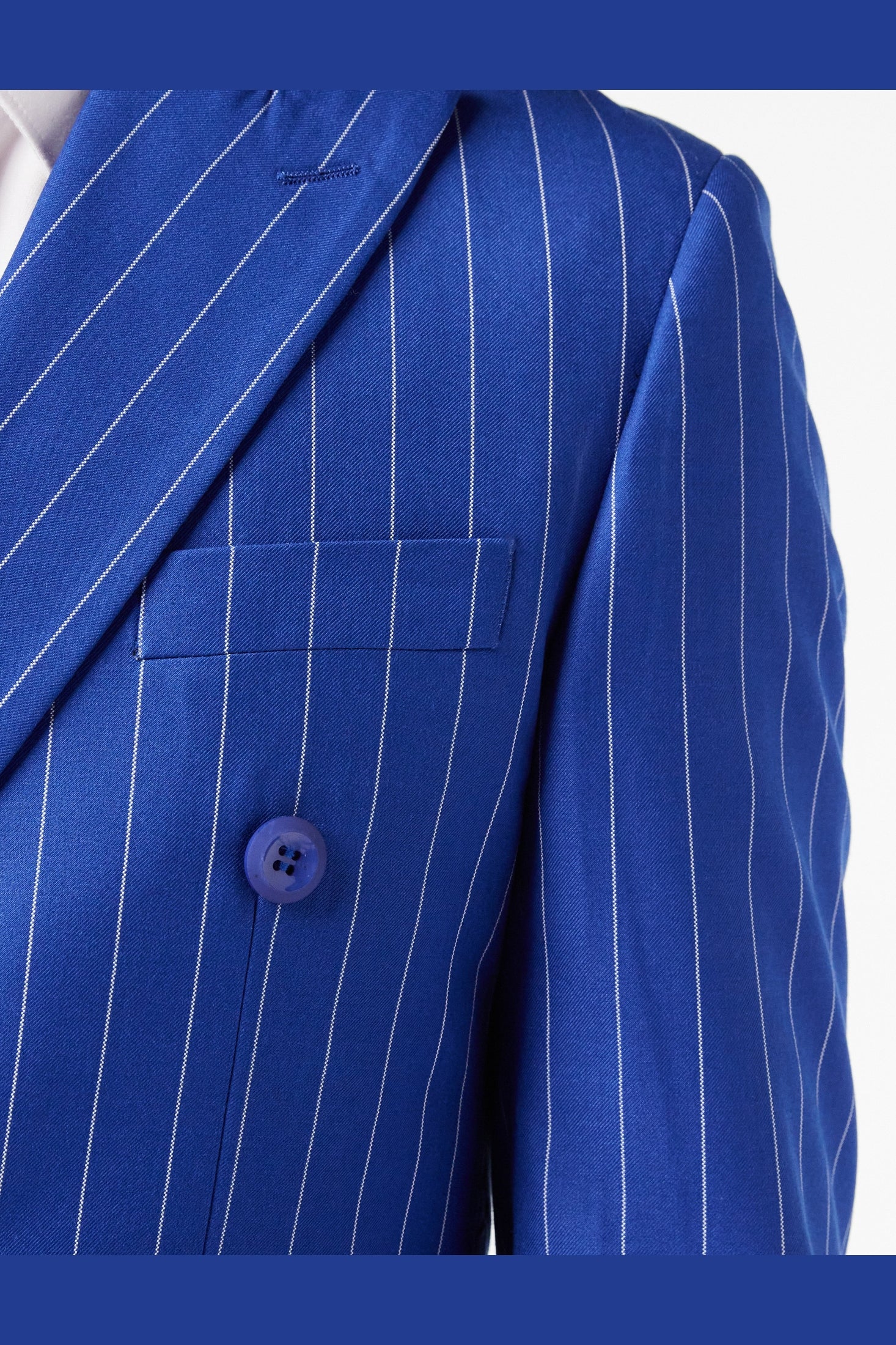 BLUE DOUBLE BREASTED WIDE CHALK STRIPE JACKET