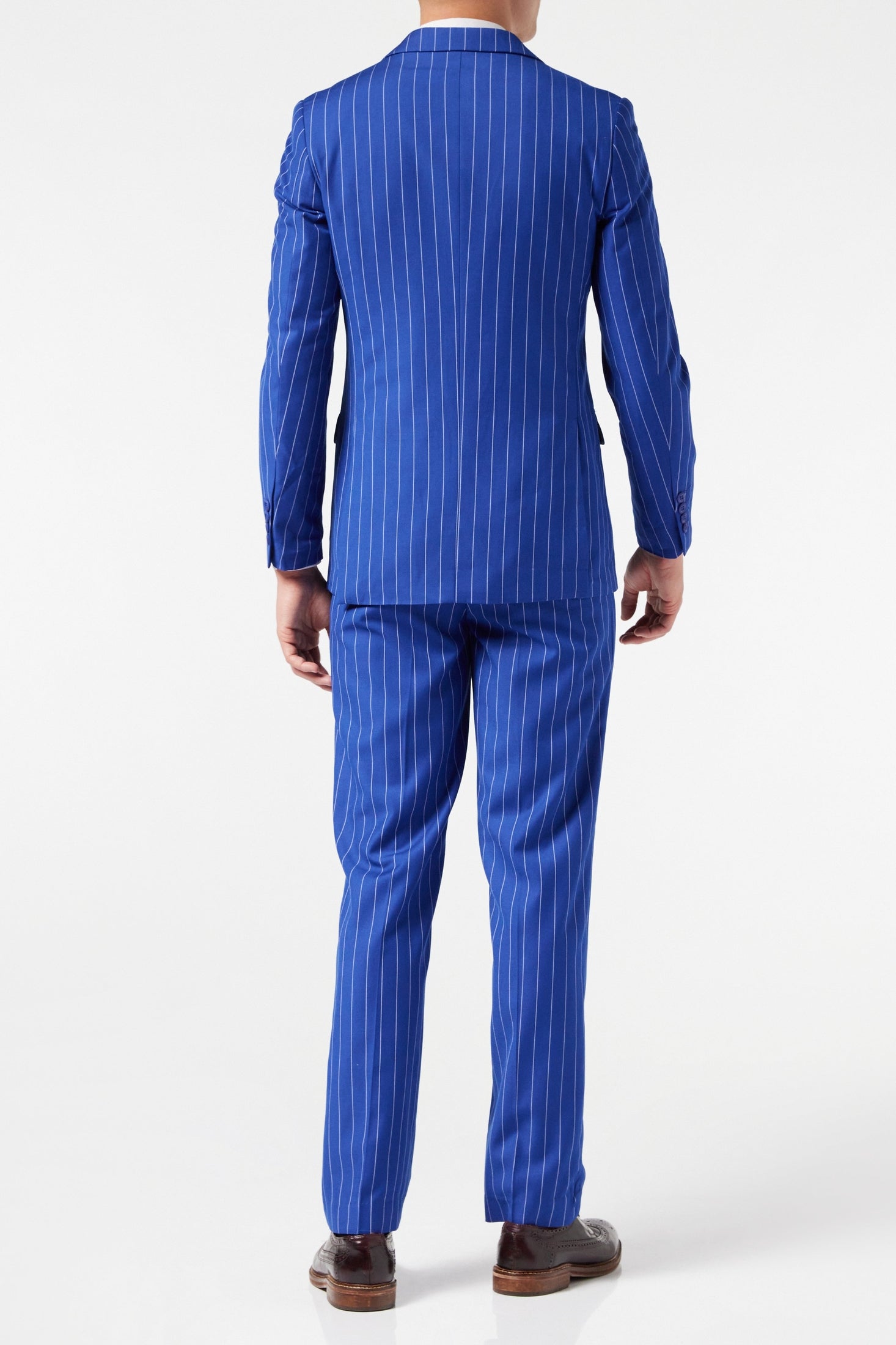 BLUE DOUBLE BREASTED WIDE CHALK STRIPE JACKET