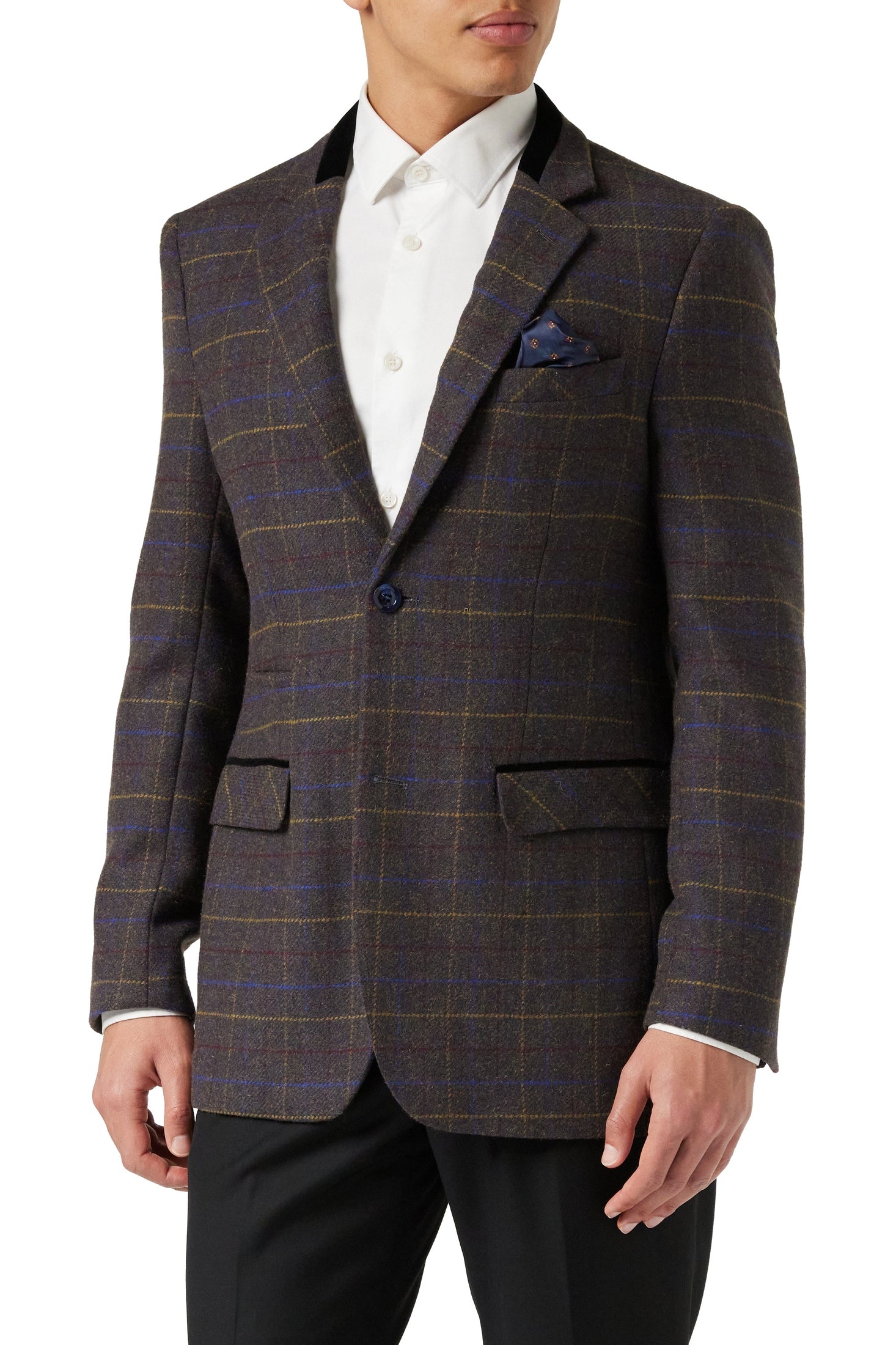 MADISON - BROWN TWEED CHECK PLAIN BLAZER