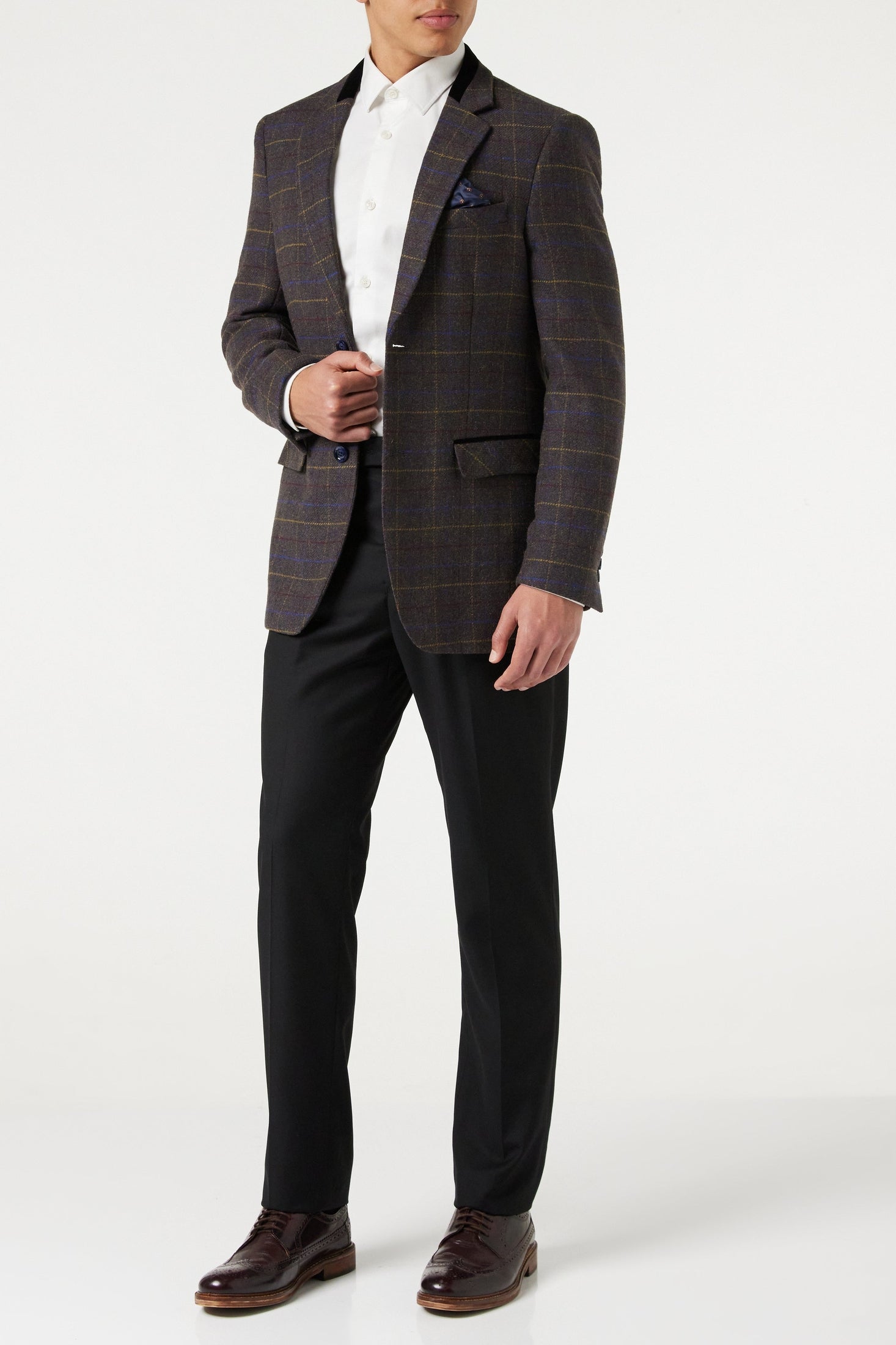 MADISON - BROWN TWEED CHECK PLAIN BLAZER