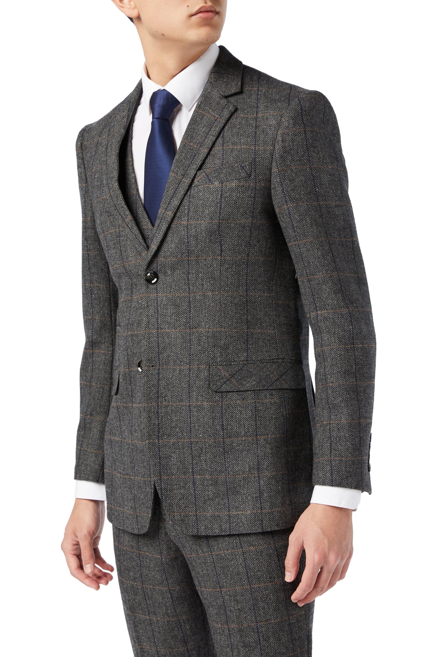 TWEED CHECK HERRINGBONE GREY JACKET
