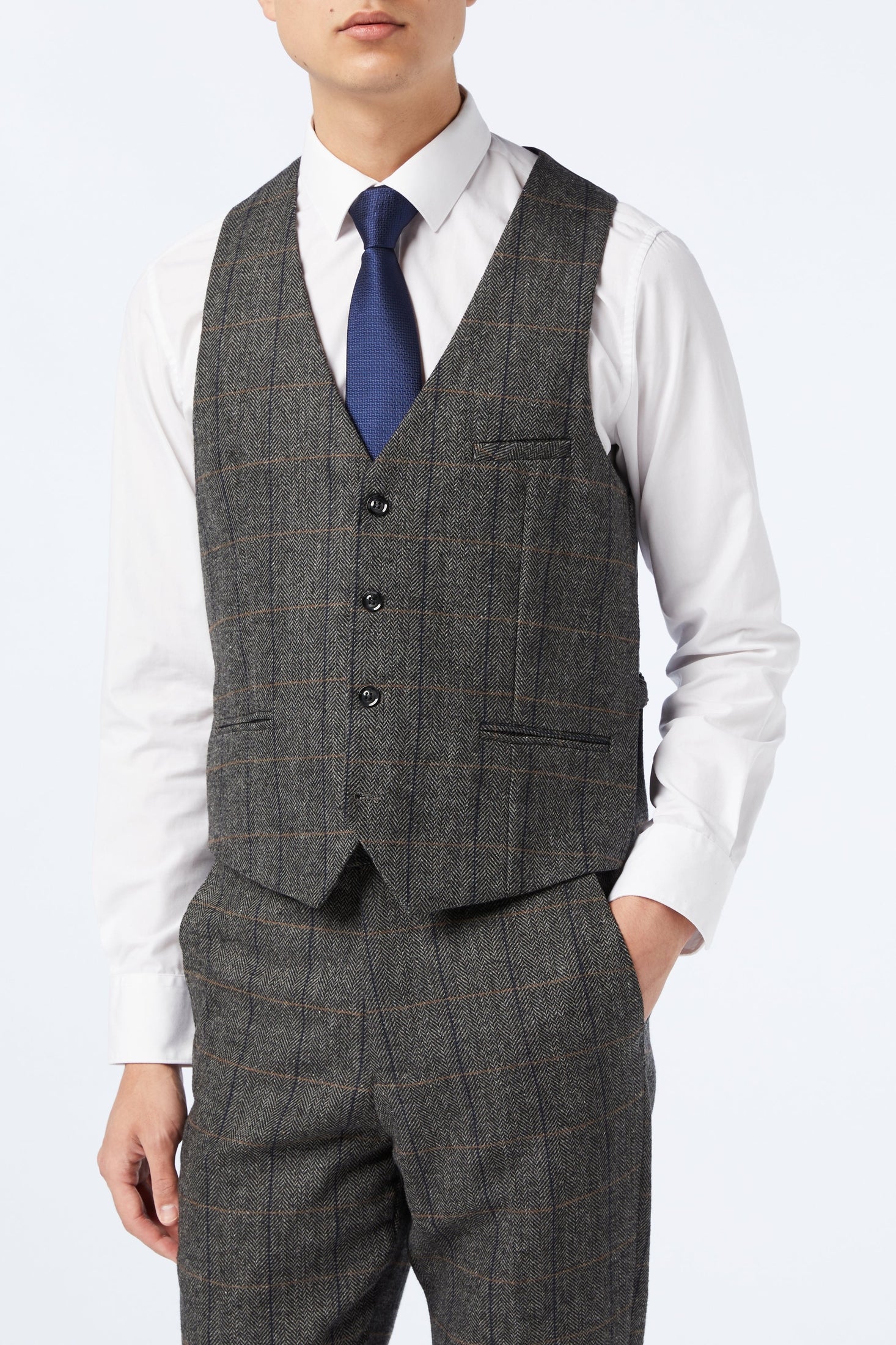 TWEED CHECK HERRINGBONE GREY JACKET