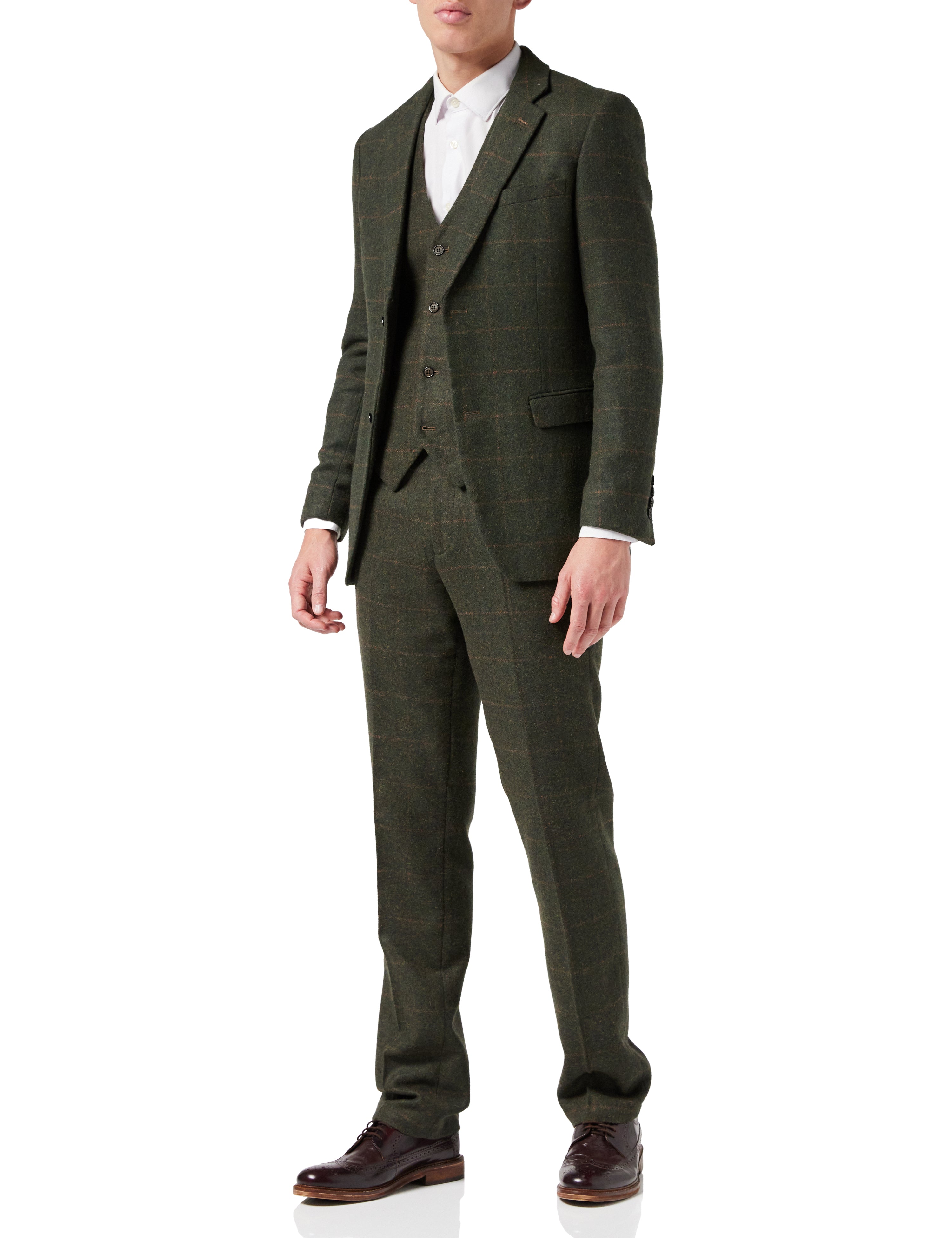 MENS HERRINGBONE TAN TWEED CHECK OLIVE GREEN PEAKY BLINDERS WAISTCOAT