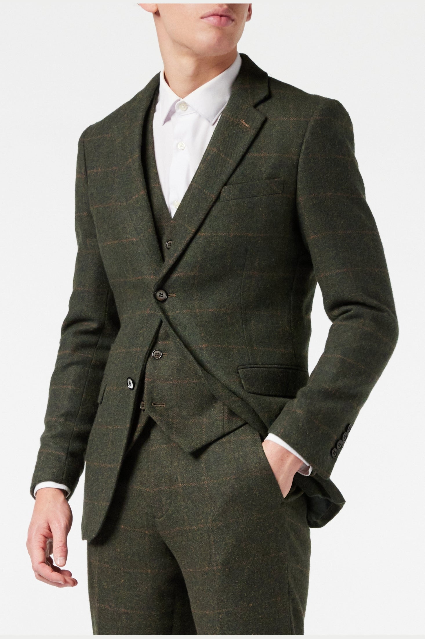 OLIVE GREEN TWEED CHECK JACKET