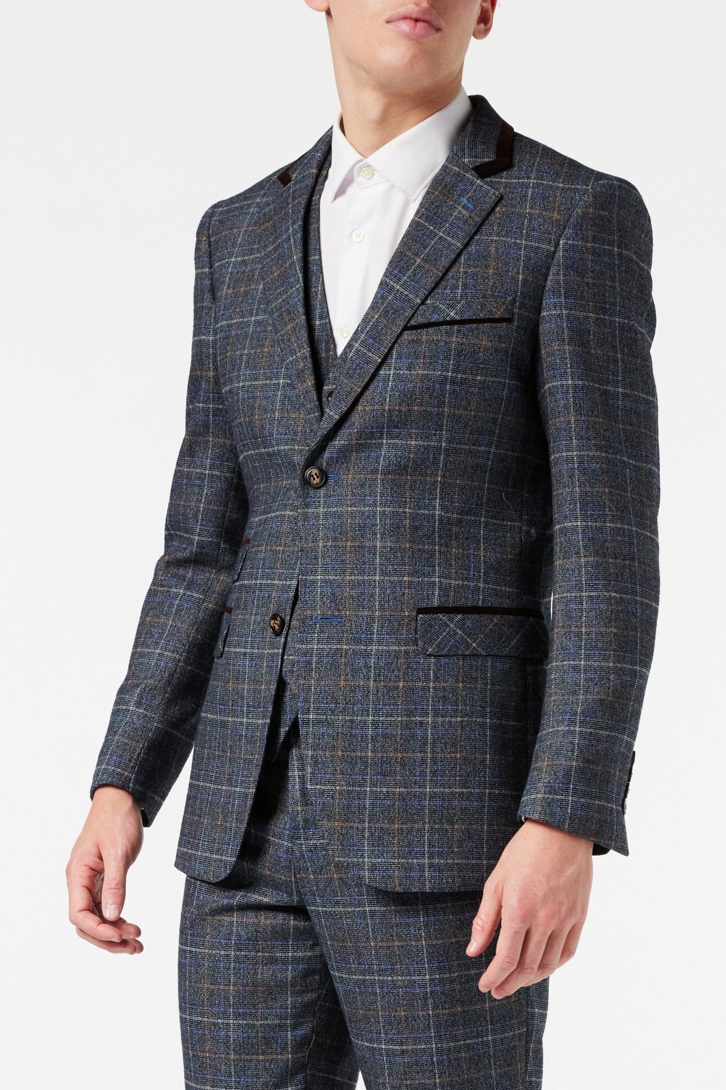 HUGO - GREY TWEED CHECK JACKET & WAISTCOAT