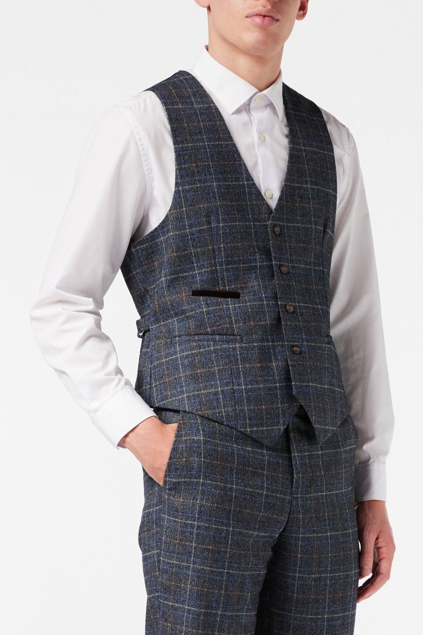 HUGO - GREY TWEED CHECK JACKET & WAISTCOAT