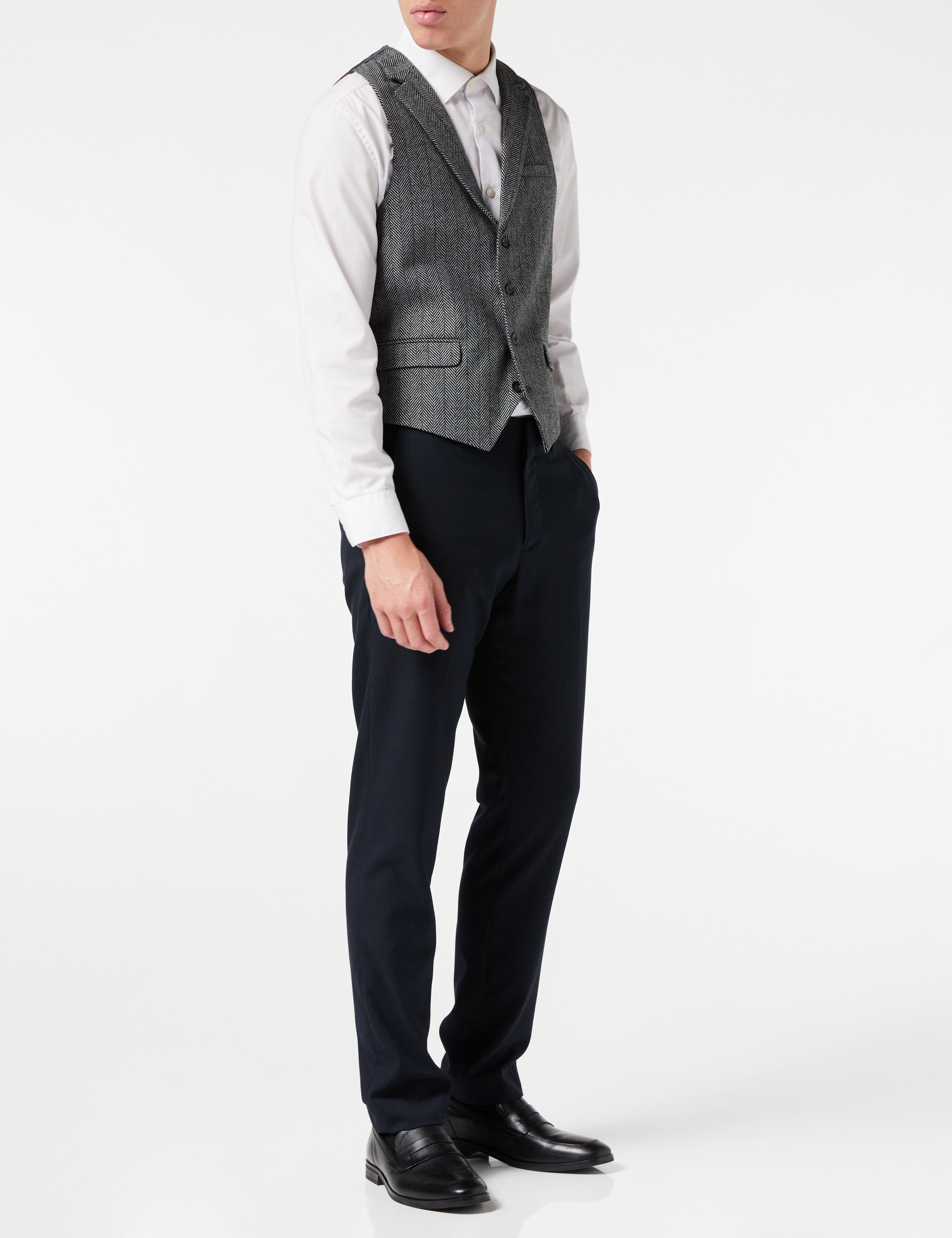 TYLER HERRINGBONE TWEED GREY WAISTCOAT