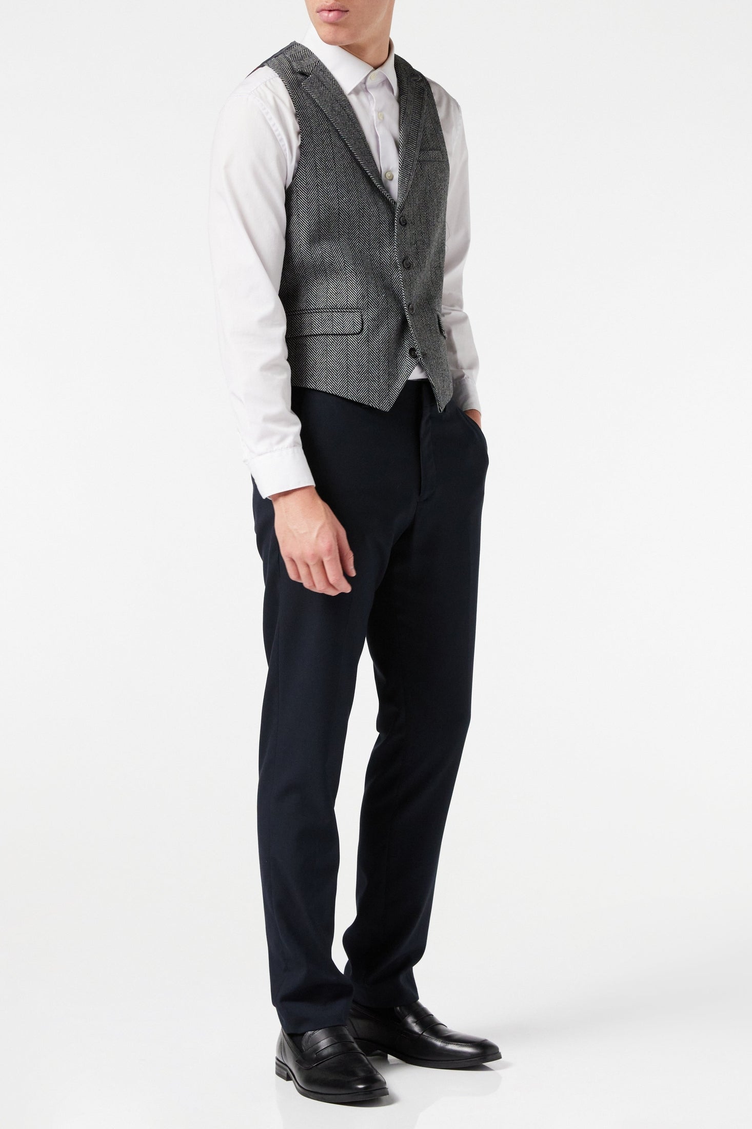 TYLER HERRINGBONE TWEED GREY WAISTCOAT