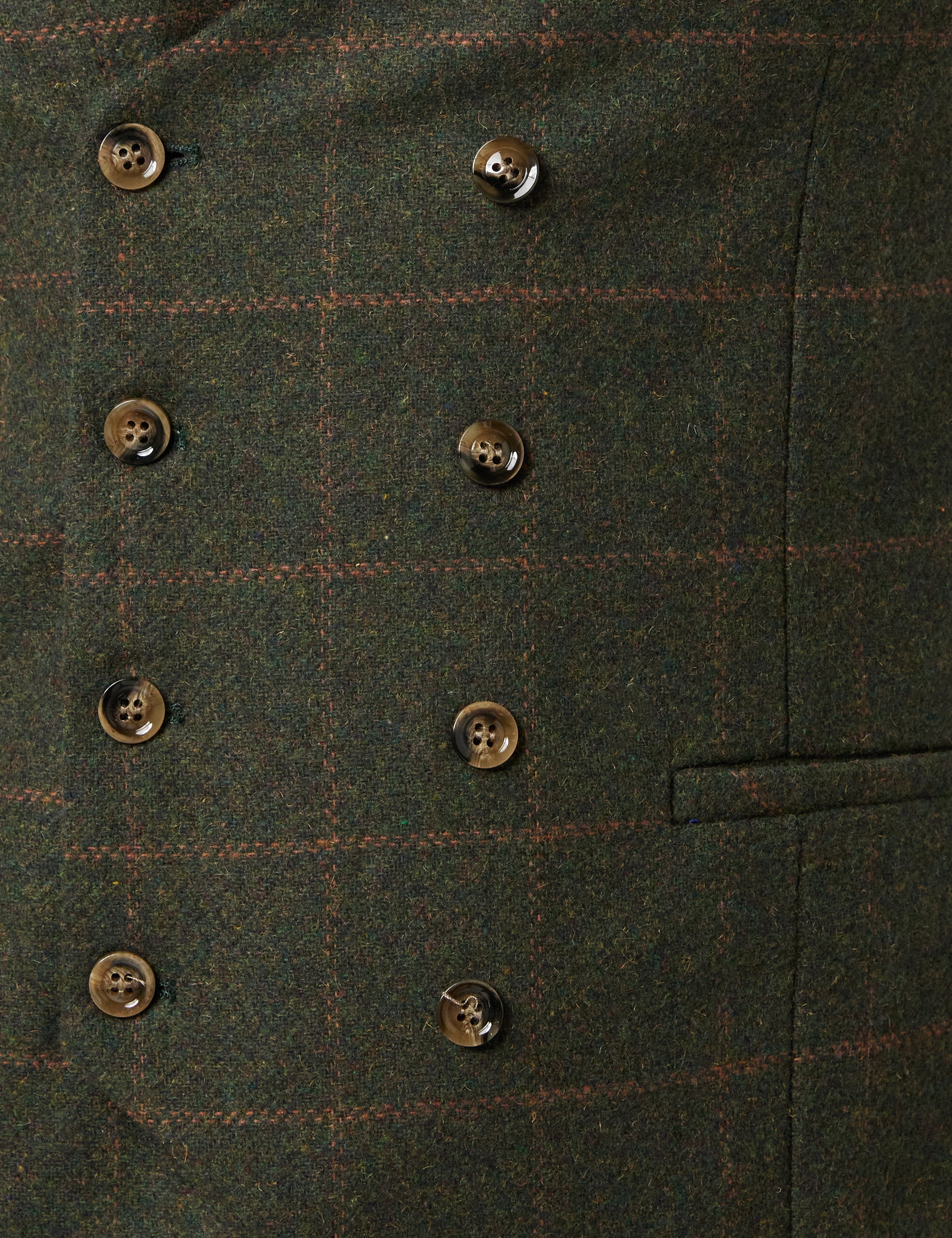 JUDE TWEED CHECK DOUBLE BREASTED GREEN WAISTCOAT