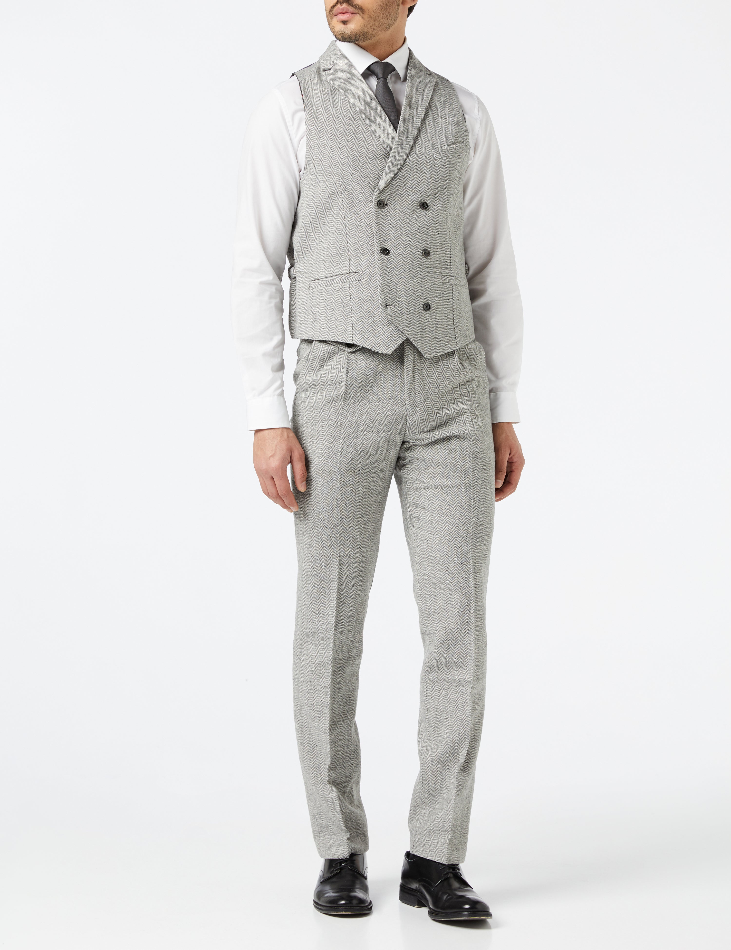 Martin - Grey Tweed Collar Double Breasted waistcoat