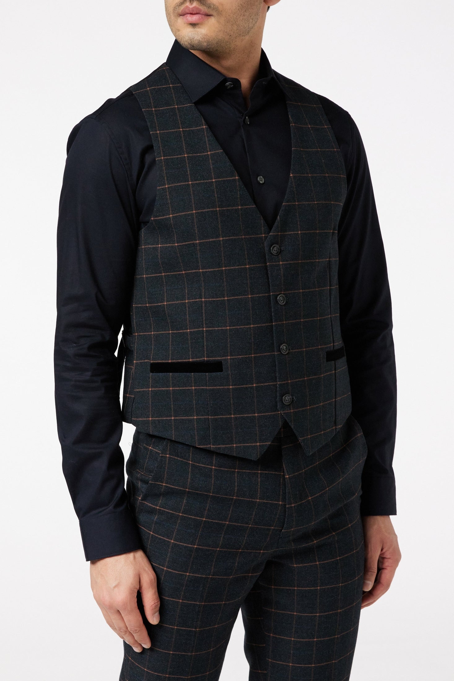 ORANGE GRID CHECK ON BLACK JACKET & WAISTCOAT