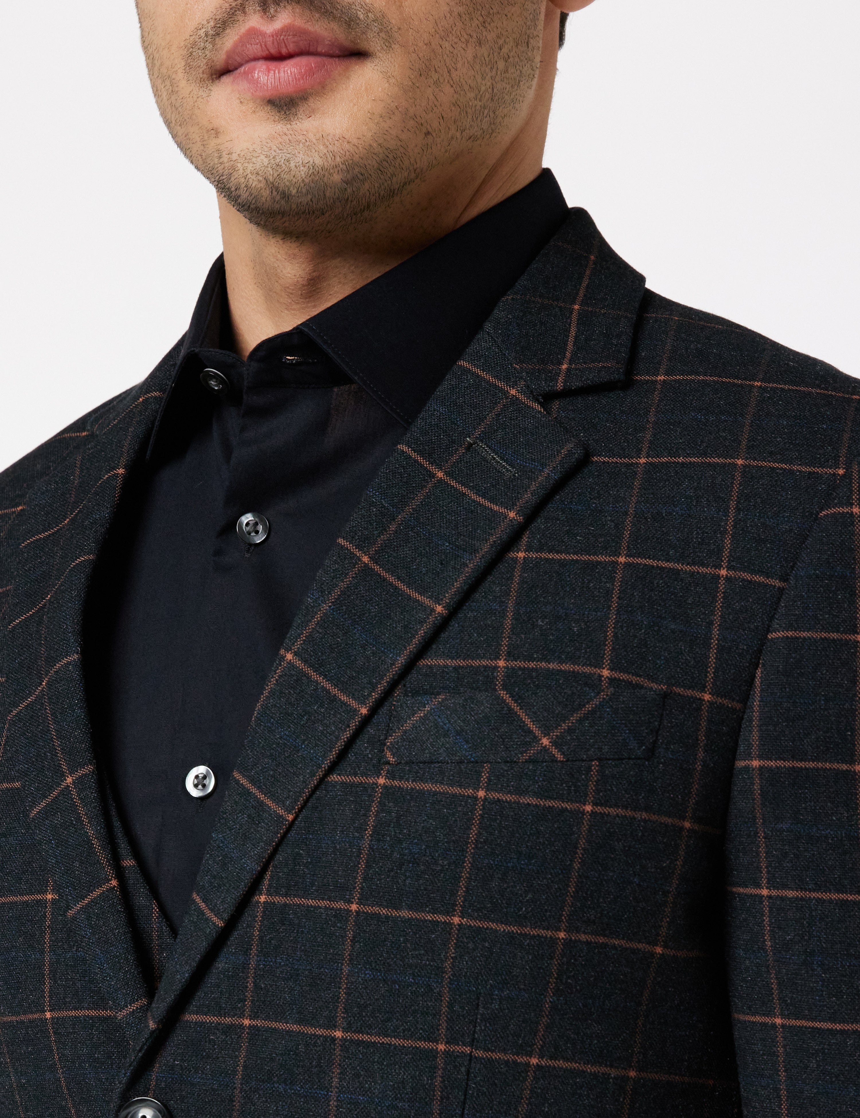 ORANGE GRID CHECK ON BLACK JACKET & WAISTCOAT
