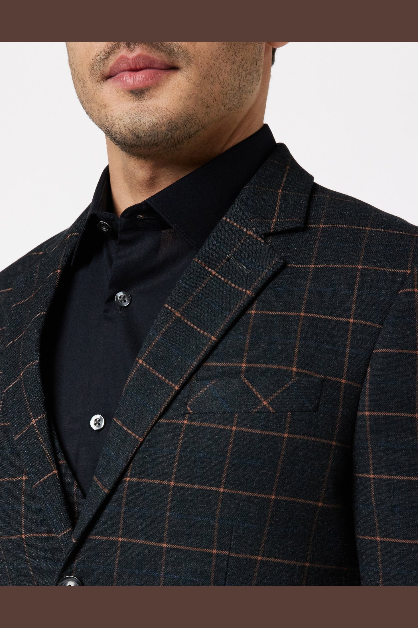 ORANGE GRID CHECK ON BLACK JACKET & WAISTCOAT