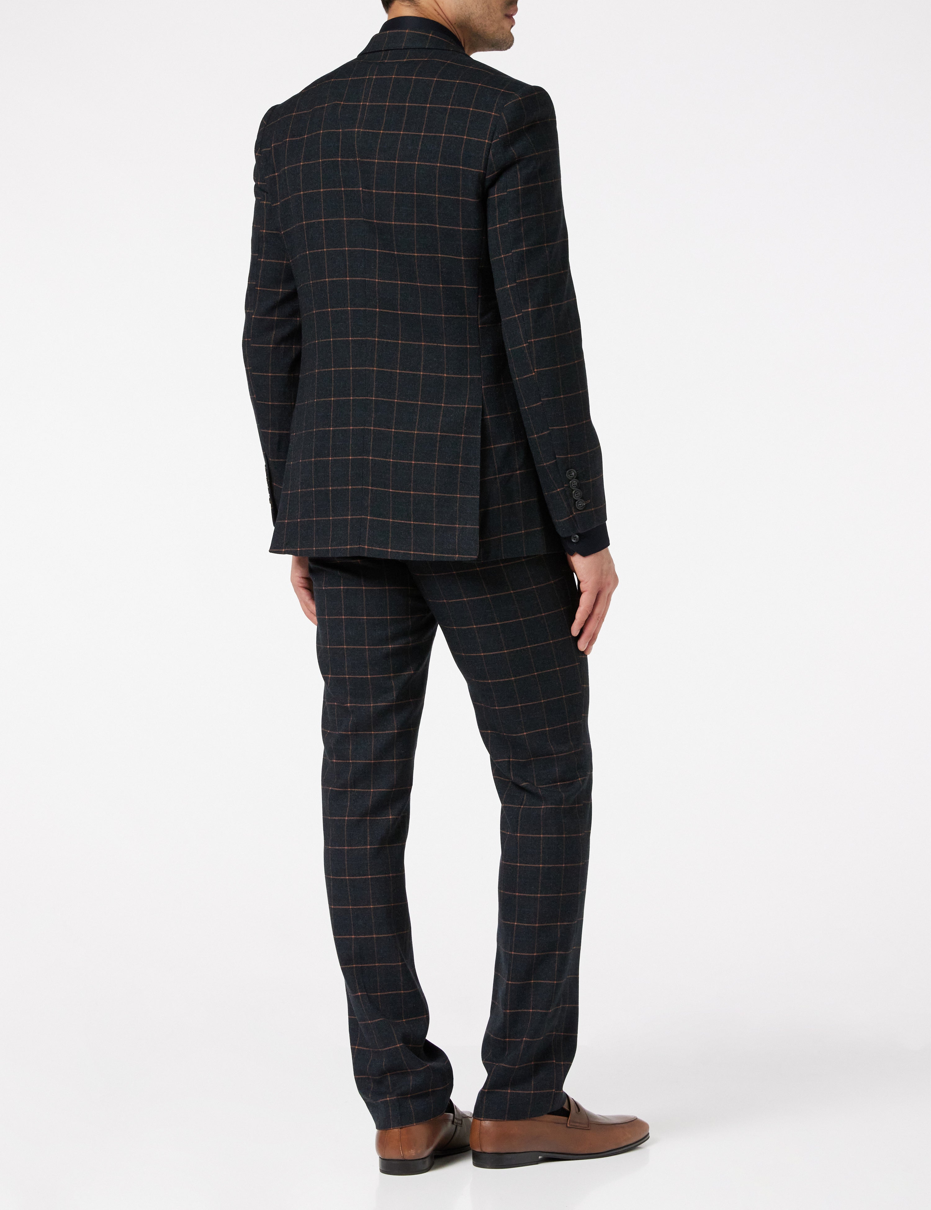 ORANGE GRID CHECK ON BLACK JACKET & WAISTCOAT