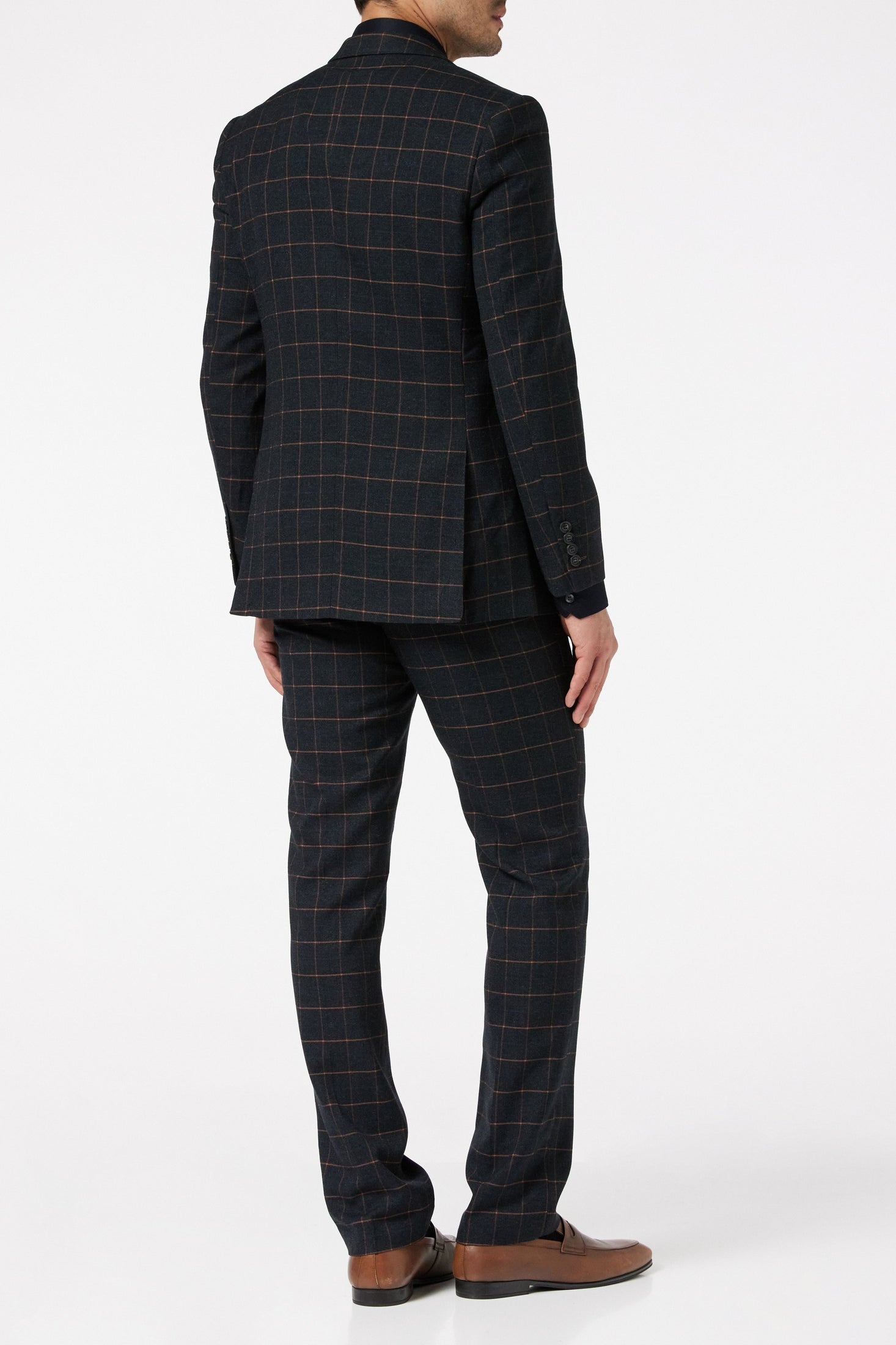ORANGE GRID CHECK ON BLACK JACKET & WAISTCOAT