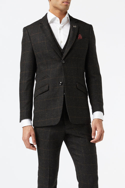 HERRINGBONE TWEED GREY BLACK CHECK JACKET & WAISTCOAT