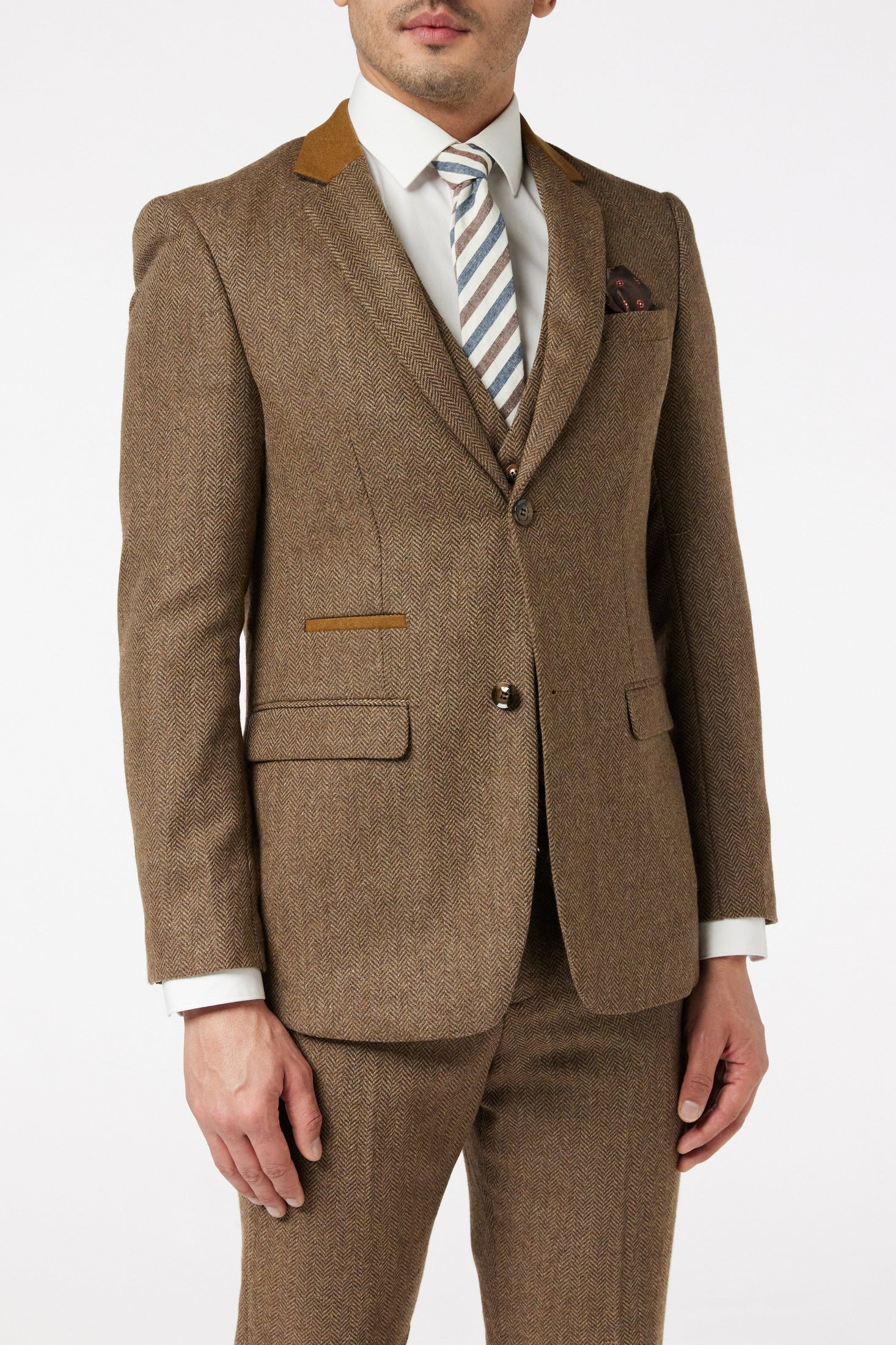 HERRINGBONE TWEED TAN BROWN JACKET