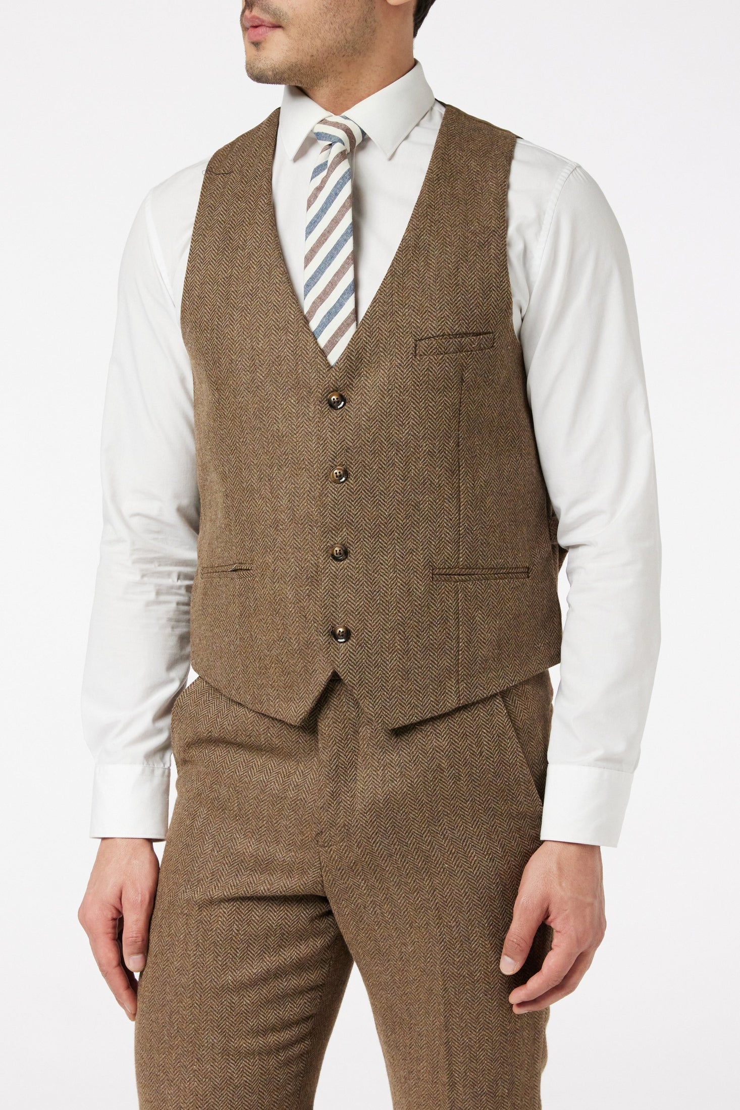 HERRINGBONE TWEED TAN BROWN JACKET