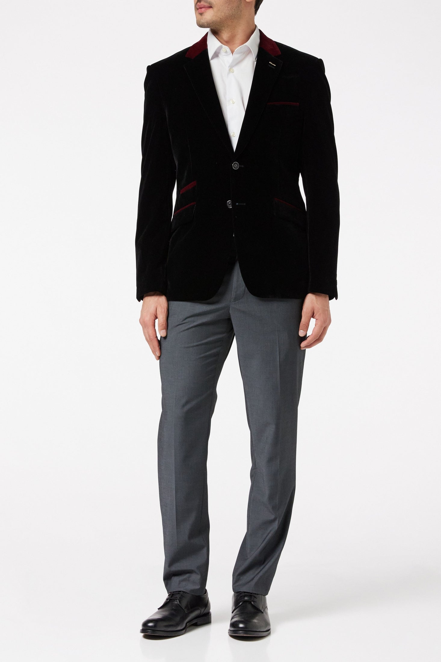 TIM Black Velvet Blazer with Maroon Trim