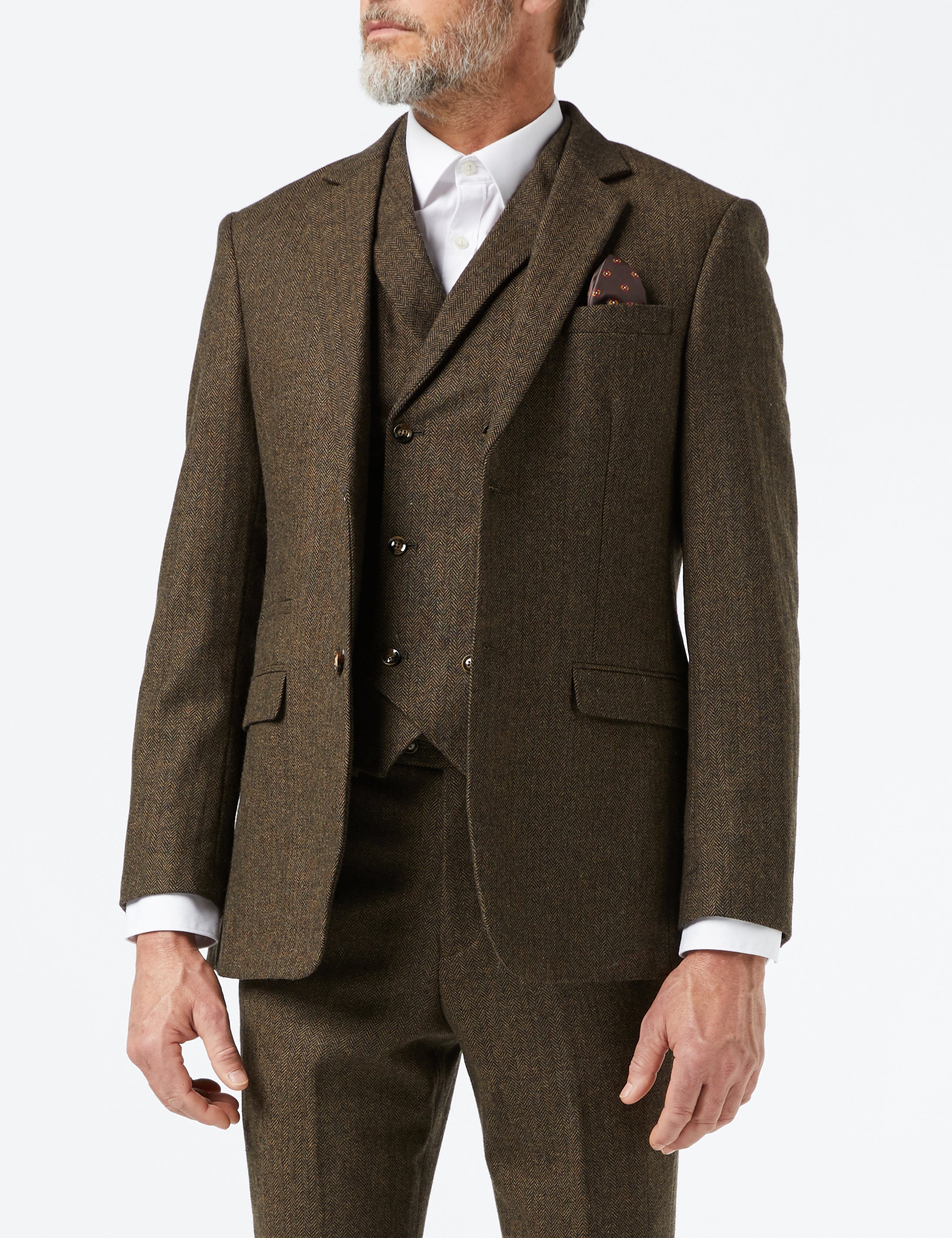 JAX - BROWN HERRINGBONE TWEED JACKET & WAISTCOAT