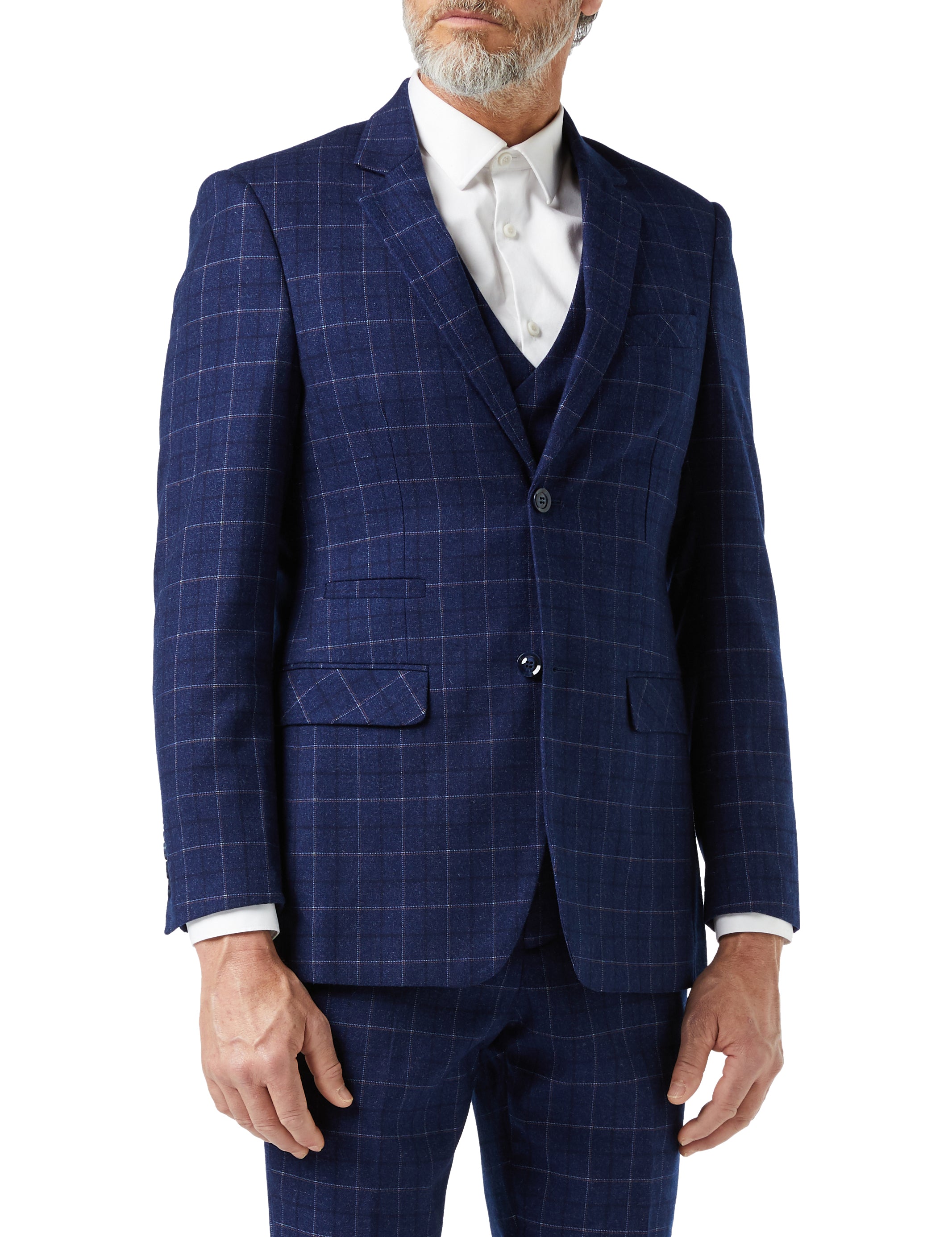 HECTOR - NAVY GRID WINDOWPANE CHECK JACKET & WAISTCOAT