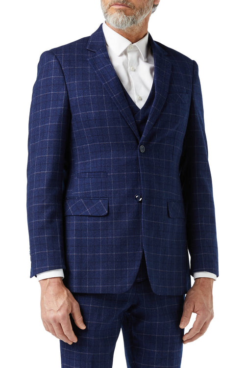 HECTOR - NAVY GRID WINDOWPANE CHECK  JACKET & WAISTCOAT