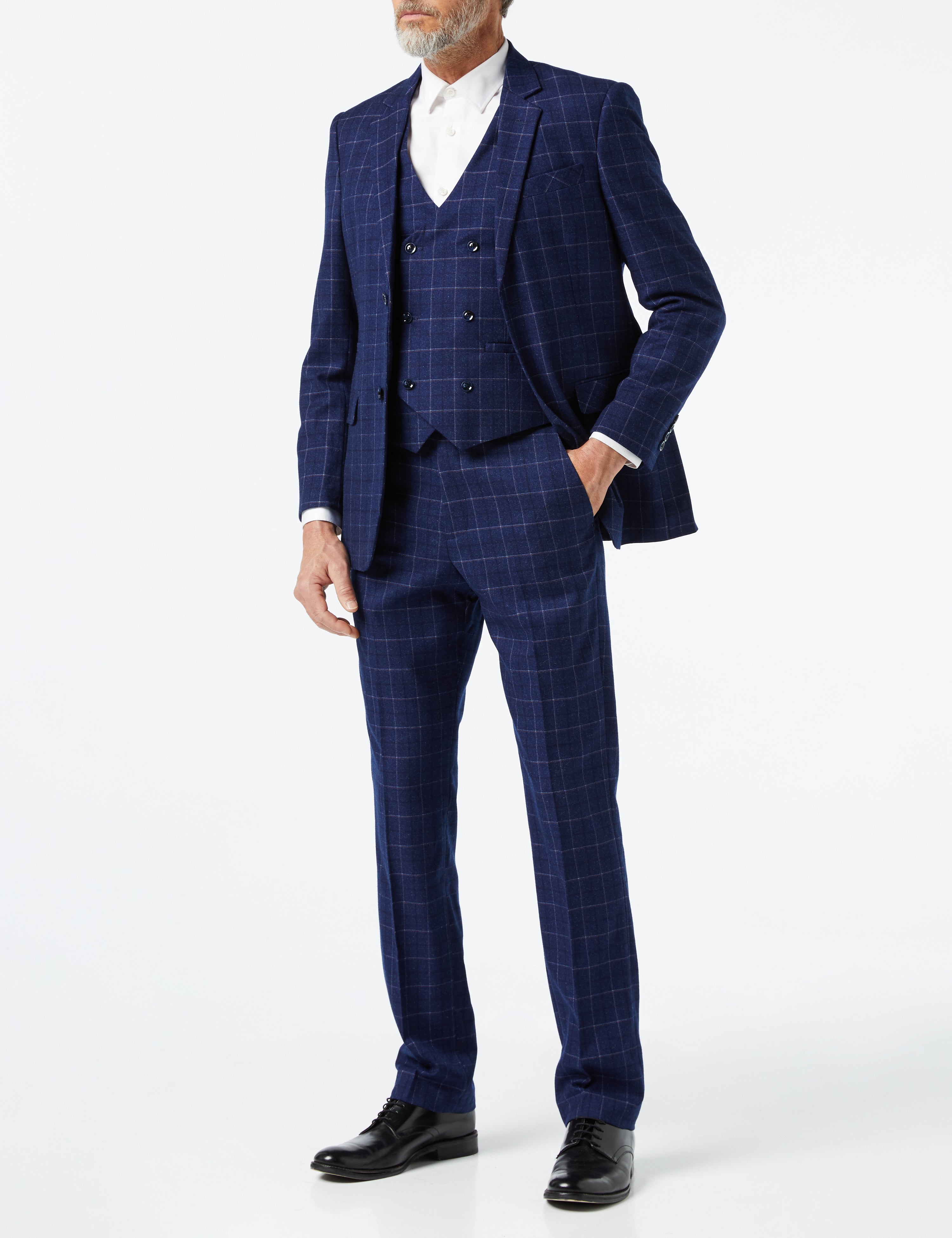 HECTOR - NAVY GRID WINDOWPANE CHECK JACKET & WAISTCOAT