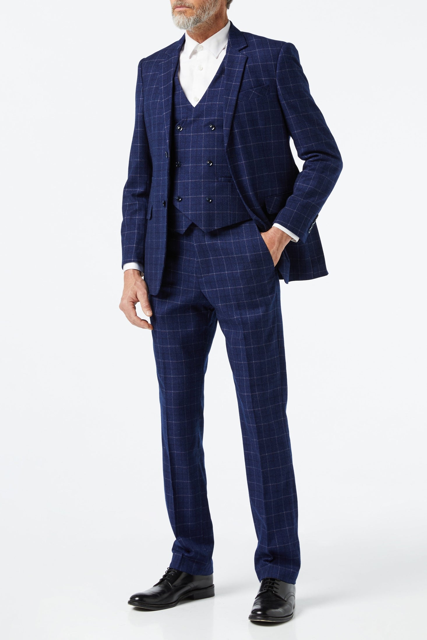 HECTOR - NAVY GRID WINDOWPANE CHECK JACKET & WAISTCOAT
