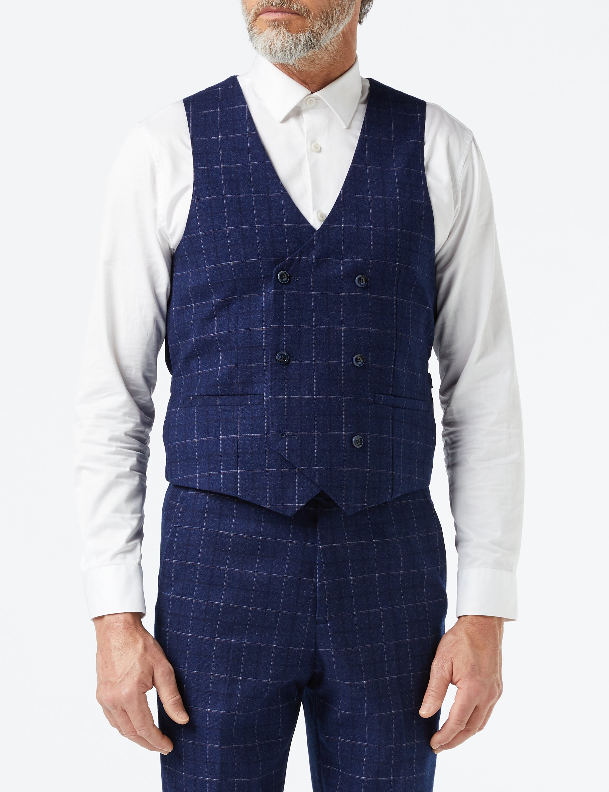 HECTOR - NAVY GRID WINDOWPANE CHECK JACKET & WAISTCOAT