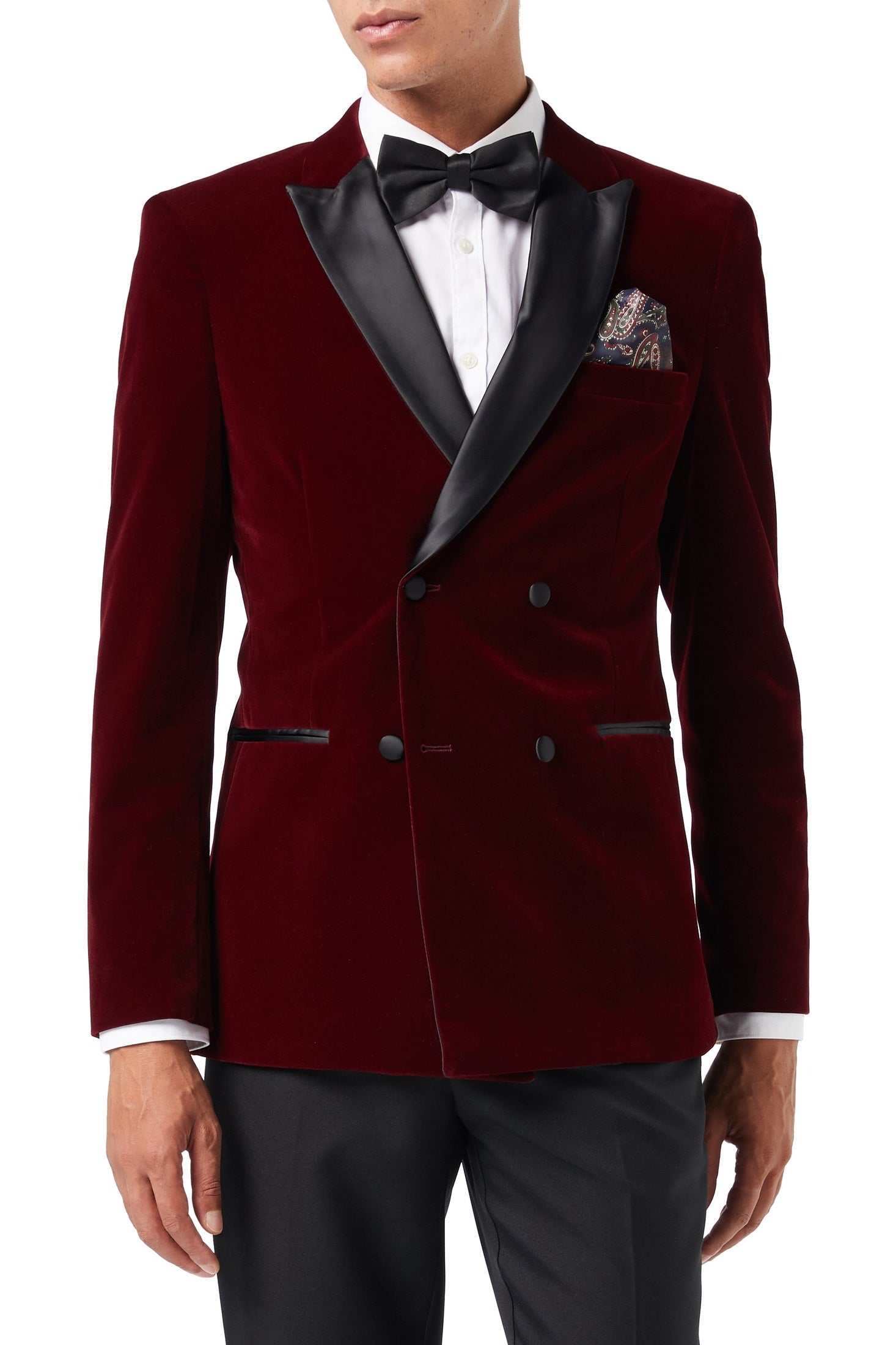 SMITH - BURGUNDY TUXEDO DOUBLE BREASTED VELVET BLAZER
