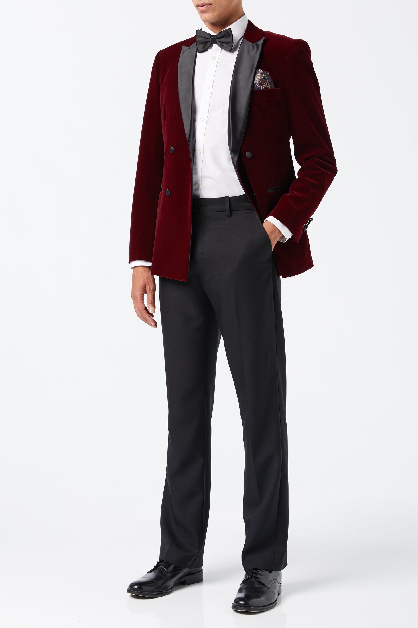 SMITH - BURGUNDY TUXEDO DOUBLE BREASTED VELVET BLAZER
