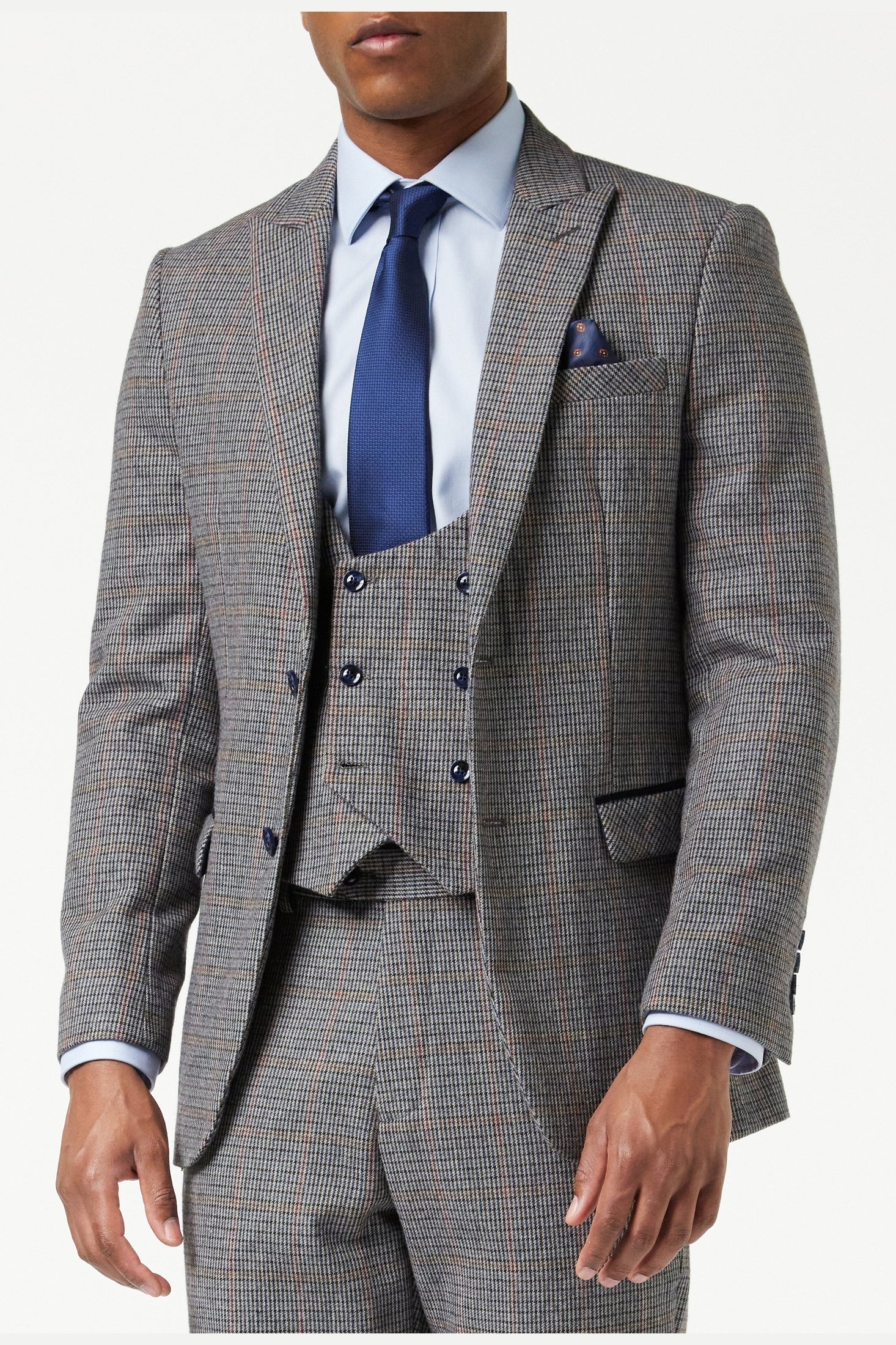 HERVE - BLUE HOUNDSTOOTH TWEED DOUBLE BREASTED WAISTCOAT