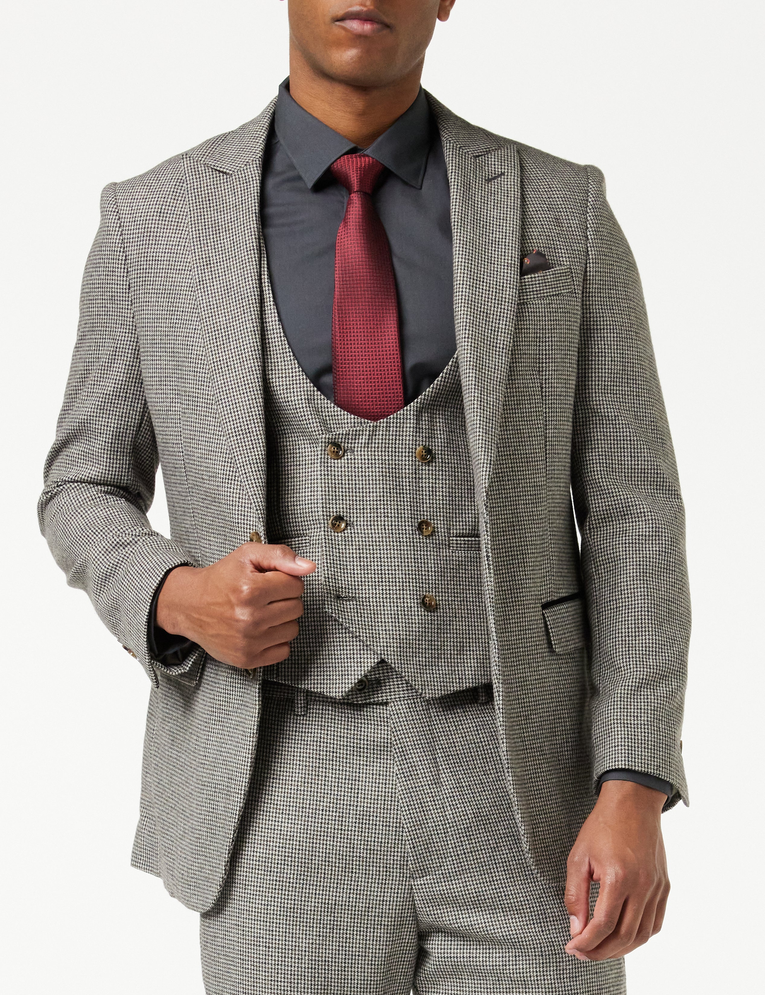 HERVE - GREY HOUNDSTOOTH TWEED DOUBLE BREASTED WAISTCOAT