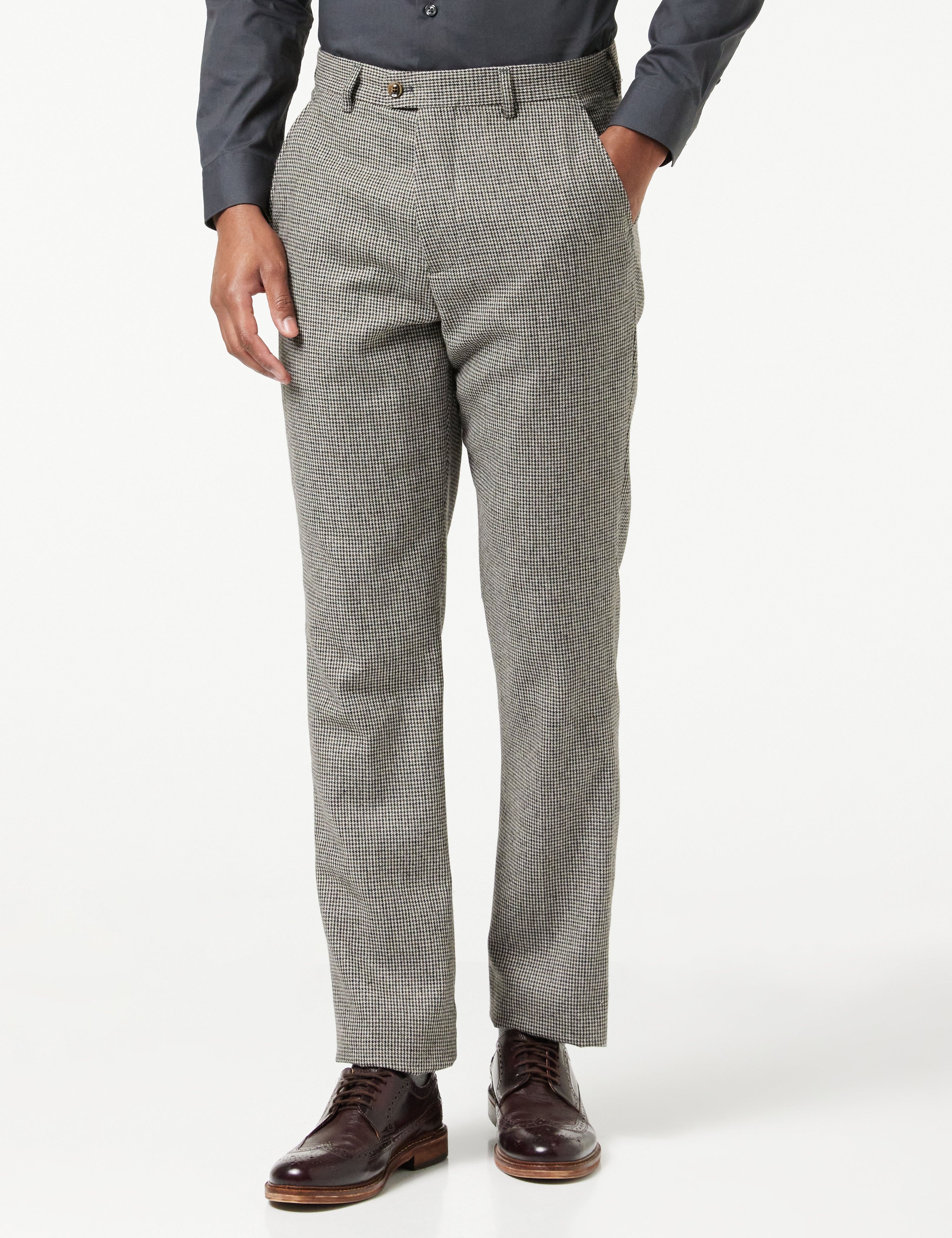 HERVE - GREY HOUNDSTOOTH TWEED TROUSERS