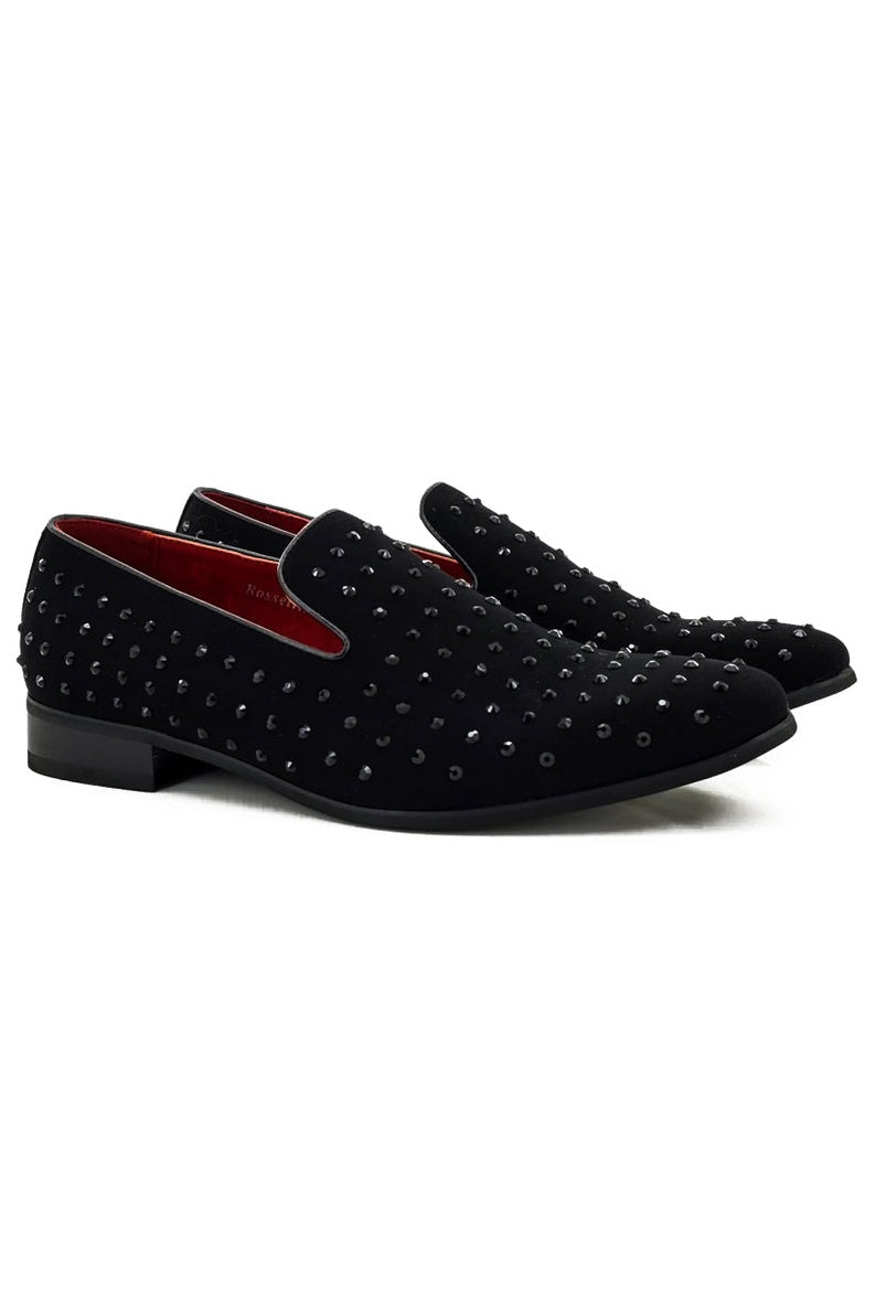 BLACK SUEDE LEATHER LINED GLITTER STUD LOAFERS