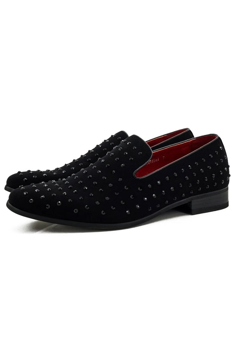BLACK SUEDE LEATHER LINED GLITTER STUD LOAFERS