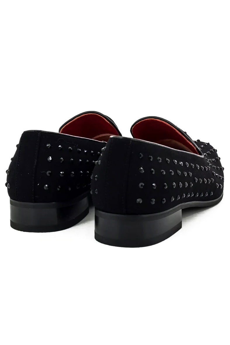 BLACK SUEDE LEATHER LINED GLITTER STUD LOAFERS