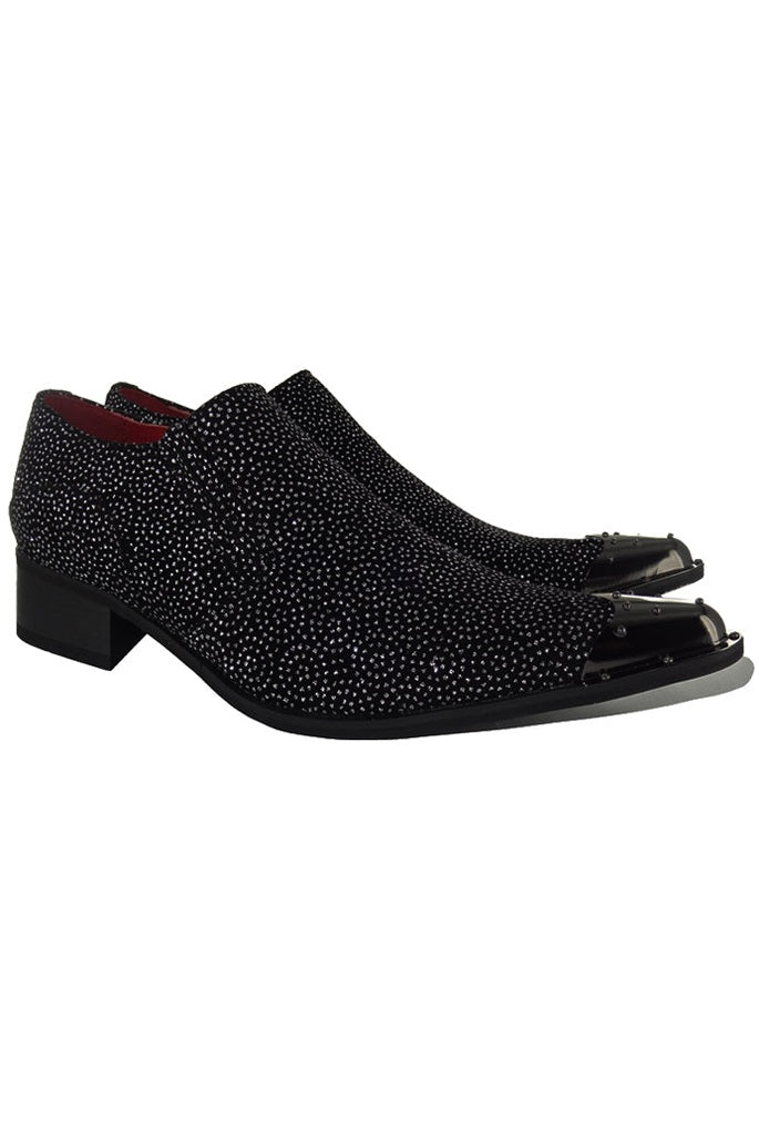 BLACK METAL TOE LOAFERS WINKLE PICKER GLITTER SHOES