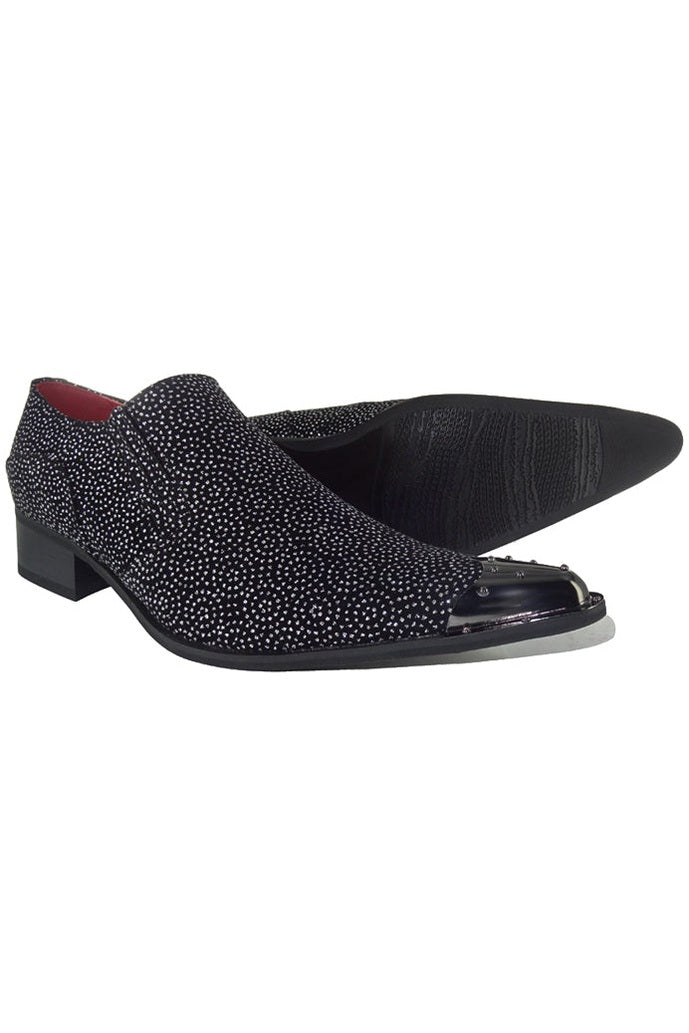 BLACK METAL TOE LOAFERS WINKLE PICKER GLITTER SHOES