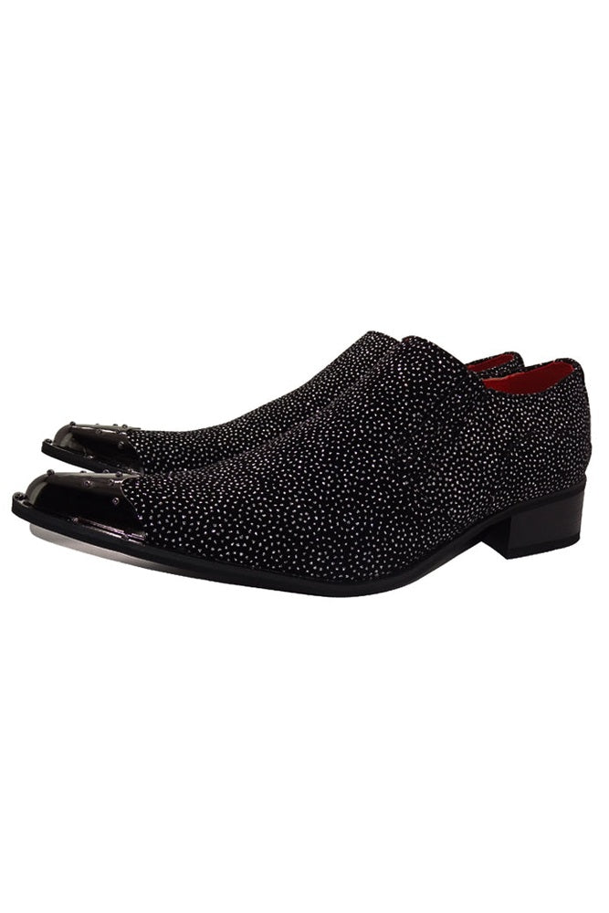 BLACK METAL TOE LOAFERS WINKLE PICKER GLITTER SHOES