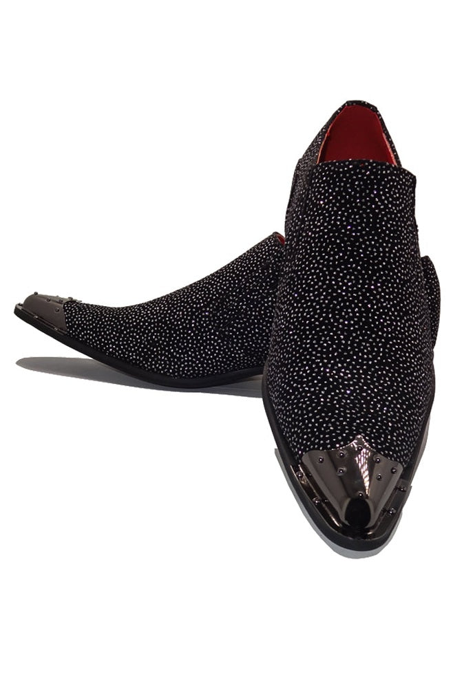 BLACK METAL TOE LOAFERS WINKLE PICKER GLITTER SHOES