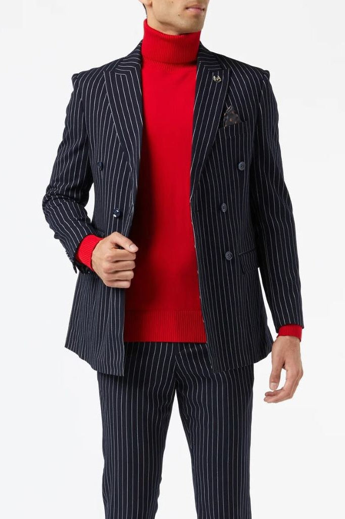 ALFRED – NAVY DOUBLE BREASTED PINSTRIPE BLAZER